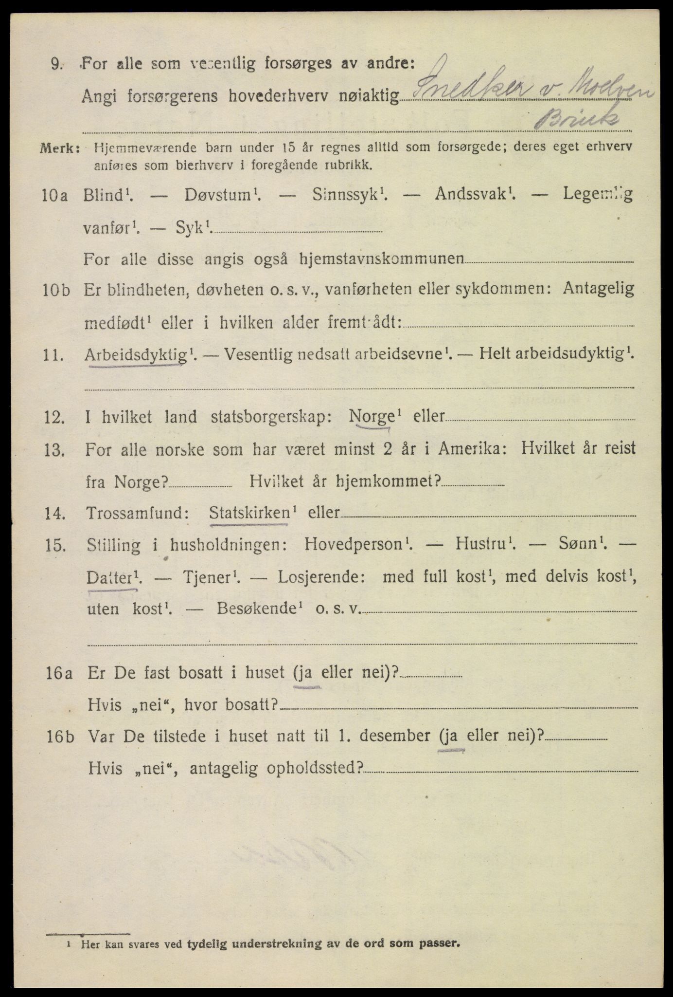 SAH, 1920 census for Ringebu, 1920, p. 2654