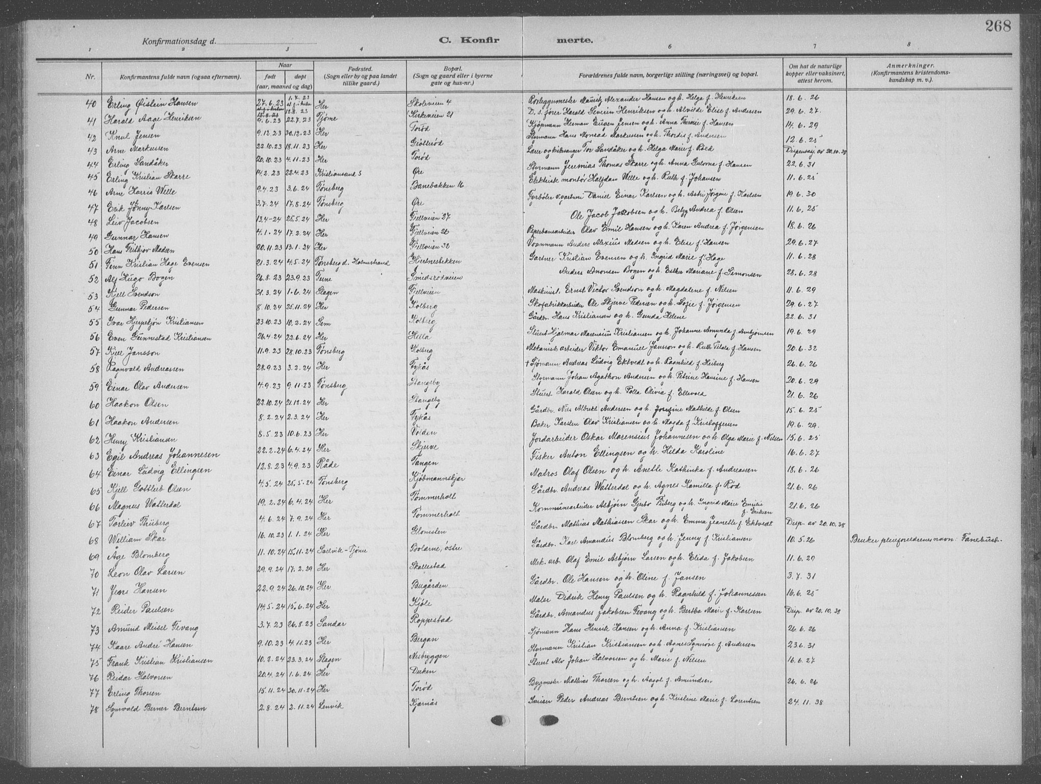 Nøtterøy kirkebøker, AV/SAKO-A-354/G/Ga/L0006: Parish register (copy) no. I 6, 1925-1939, p. 268