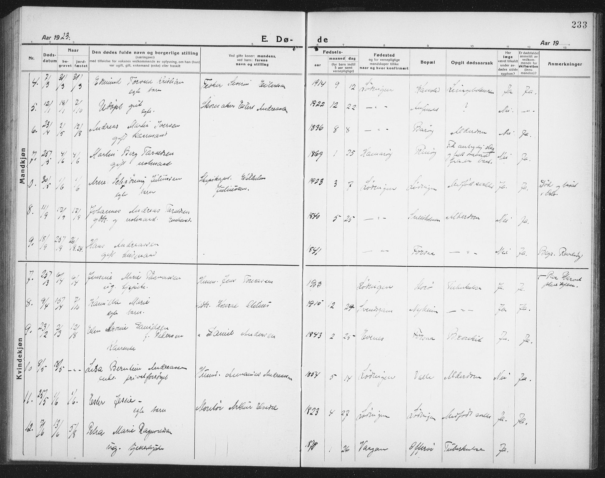 Ministerialprotokoller, klokkerbøker og fødselsregistre - Nordland, AV/SAT-A-1459/872/L1049: Parish register (copy) no. 872C05, 1920-1938, p. 233