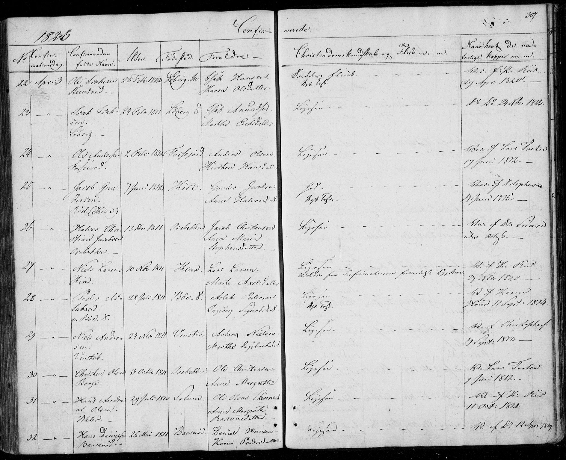 Gjerpen kirkebøker, SAKO/A-265/F/Fa/L0005: Parish register (official) no. I 5, 1823-1829, p. 307