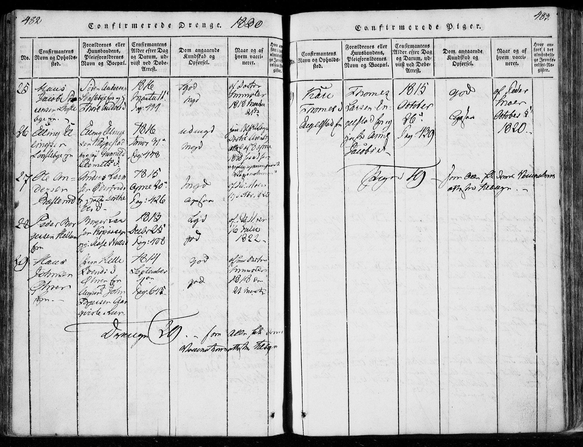 Modum kirkebøker, AV/SAKO-A-234/F/Fa/L0006: Parish register (official) no. 6, 1832-1841, p. 482-483