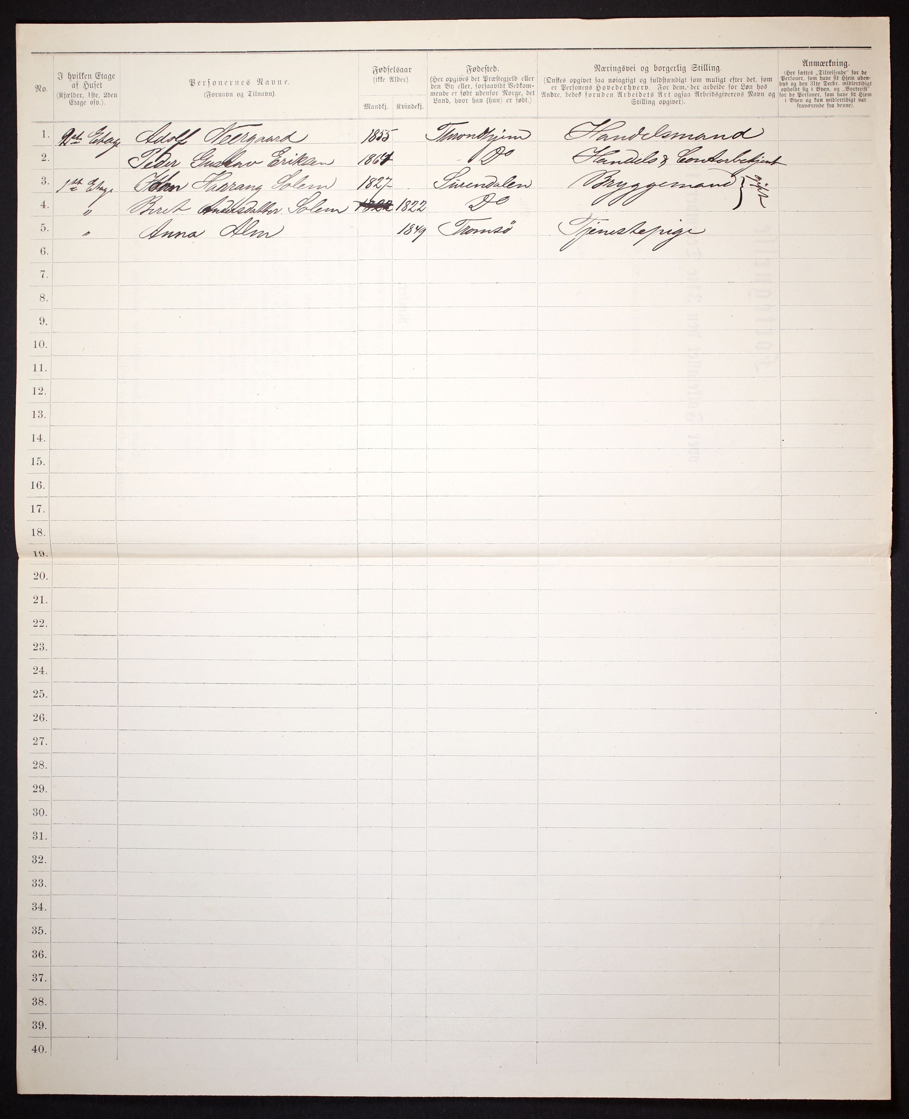 SAT, 1885 census for 1601 Trondheim, 1885, p. 700