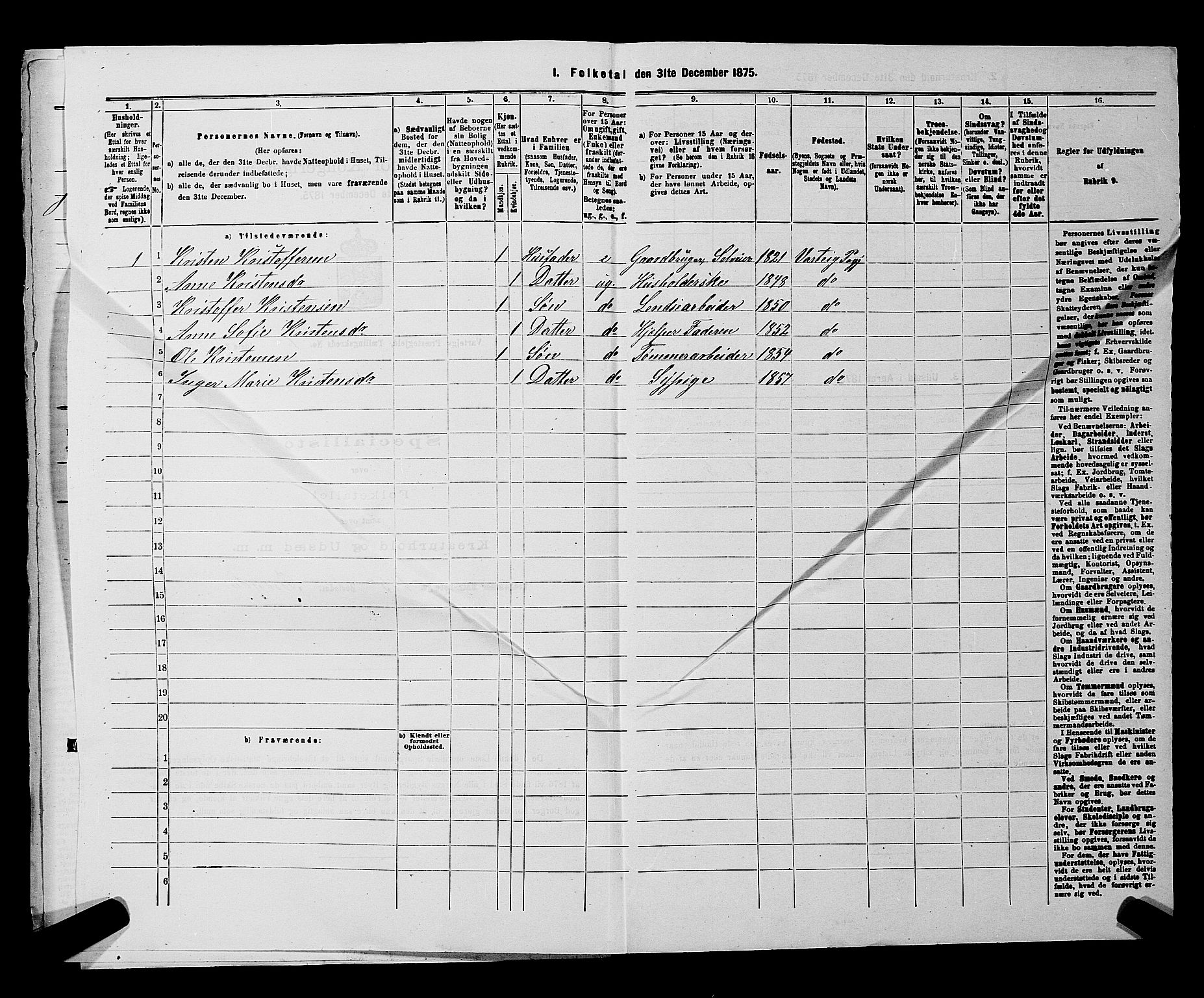 RA, 1875 census for 0114P Varteig, 1875, p. 181