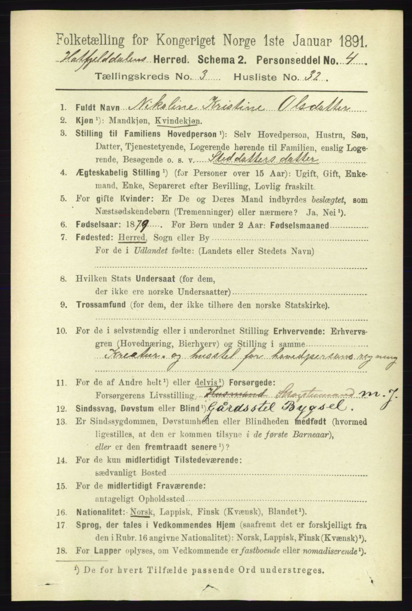 RA, 1891 census for 1826 Hattfjelldal, 1891, p. 888