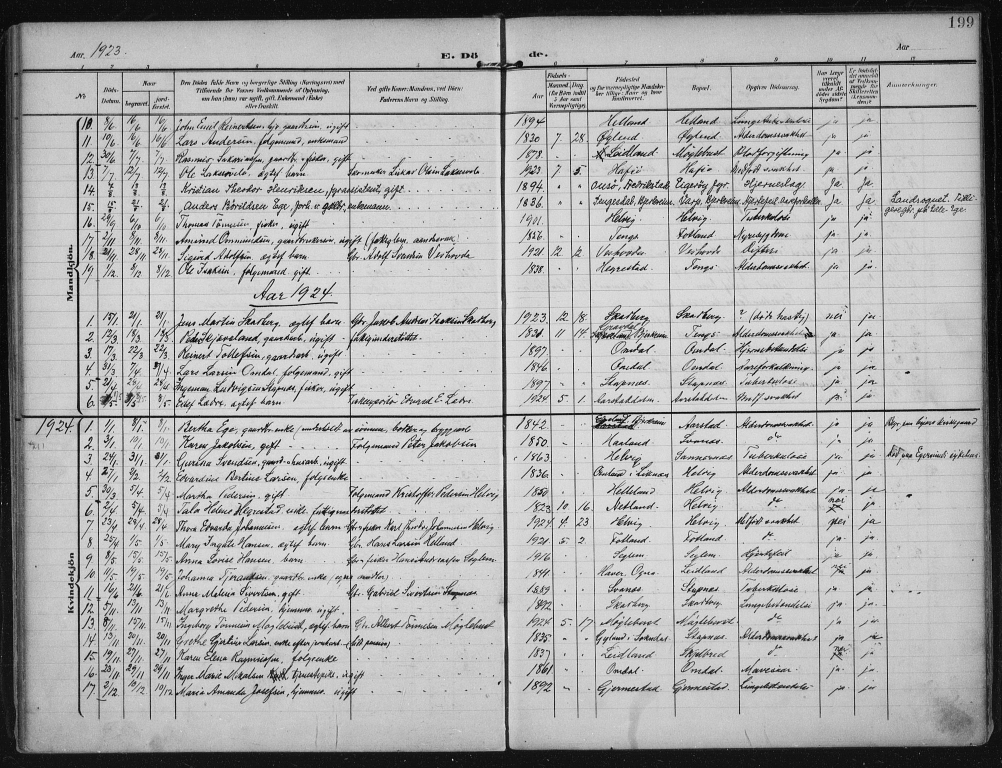 Eigersund sokneprestkontor, AV/SAST-A-101807/S08/L0021: Parish register (official) no. A 20, 1906-1928, p. 199