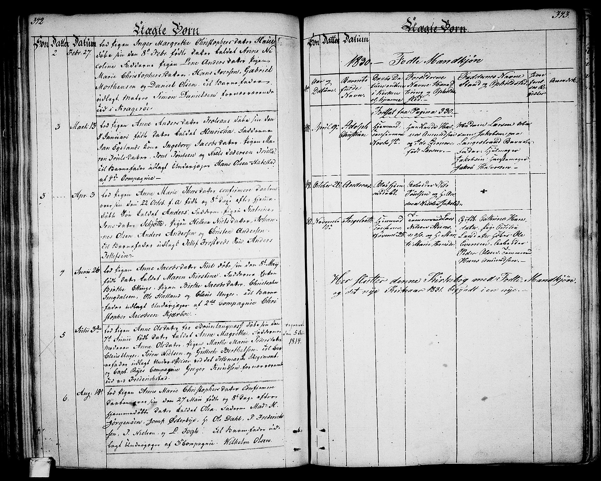 Larvik kirkebøker, SAKO/A-352/G/Ga/L0002: Parish register (copy) no. I 2, 1807-1830, p. 342-343