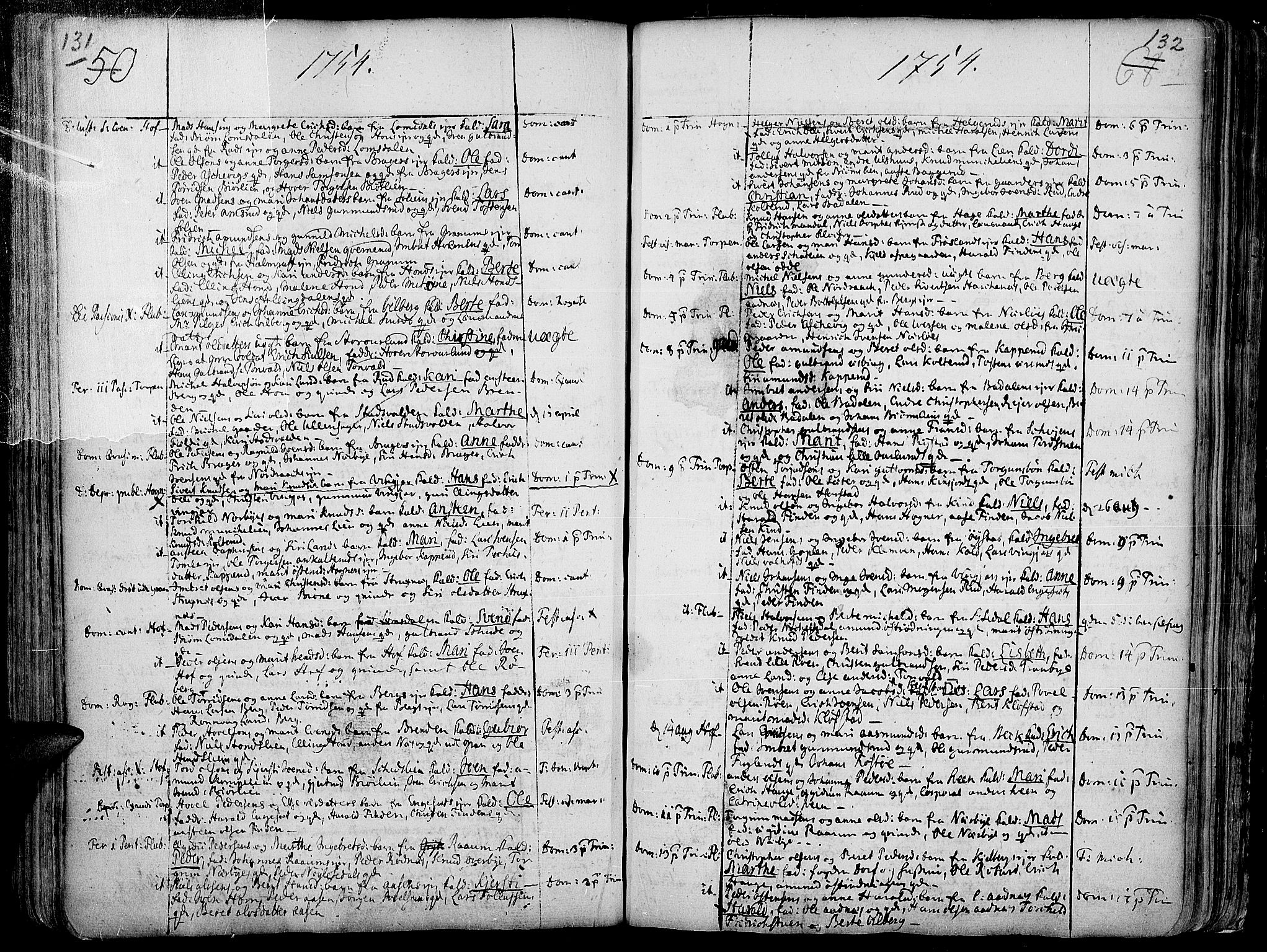 Land prestekontor, SAH/PREST-120/H/Ha/Haa/L0002: Parish register (official) no. 2, 1733-1764, p. 131-132