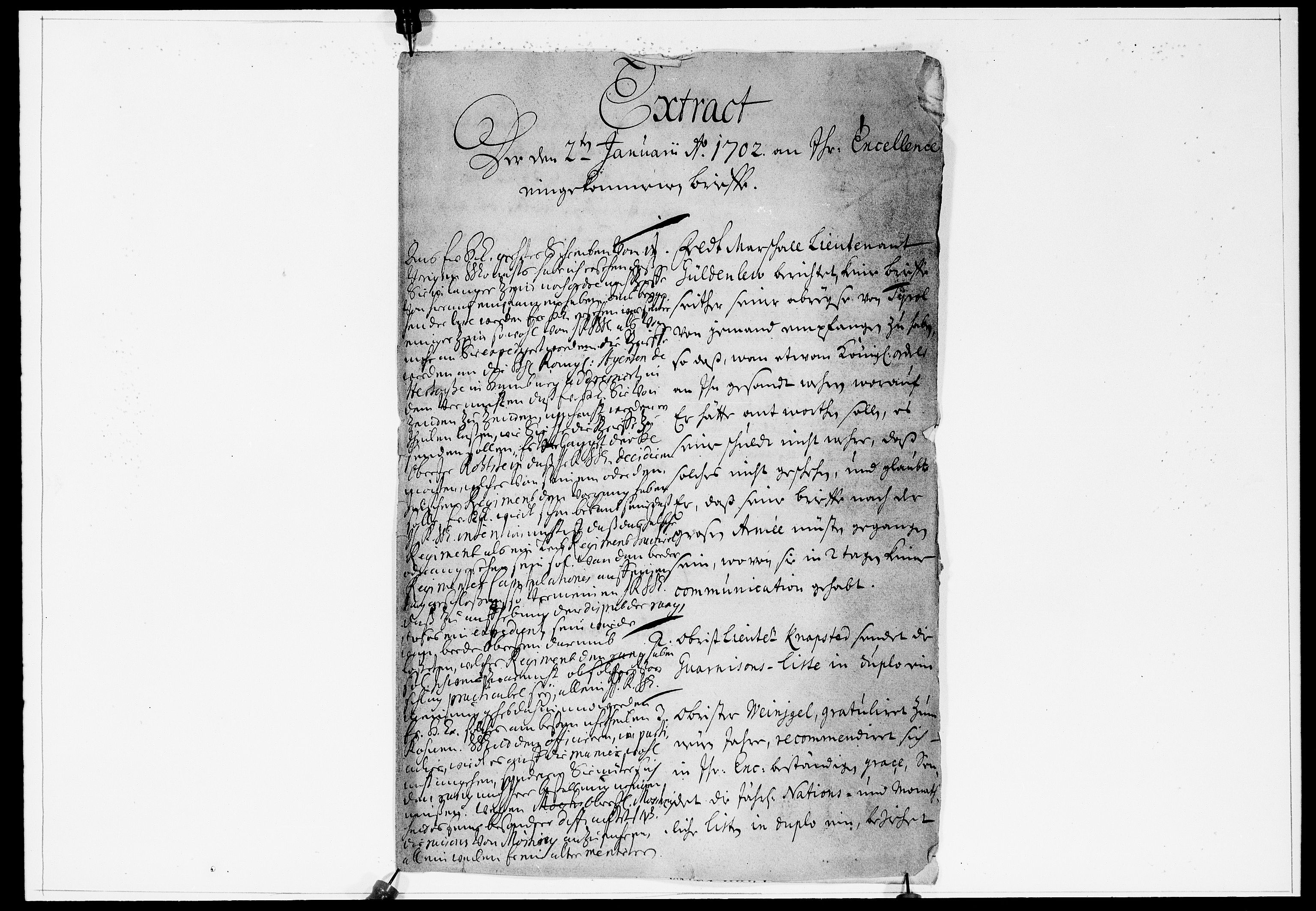 Krigskollegiet, Krigskancelliet, DRA/A-0006/-/0929-0933: Refererede sager, 1702, p. 1