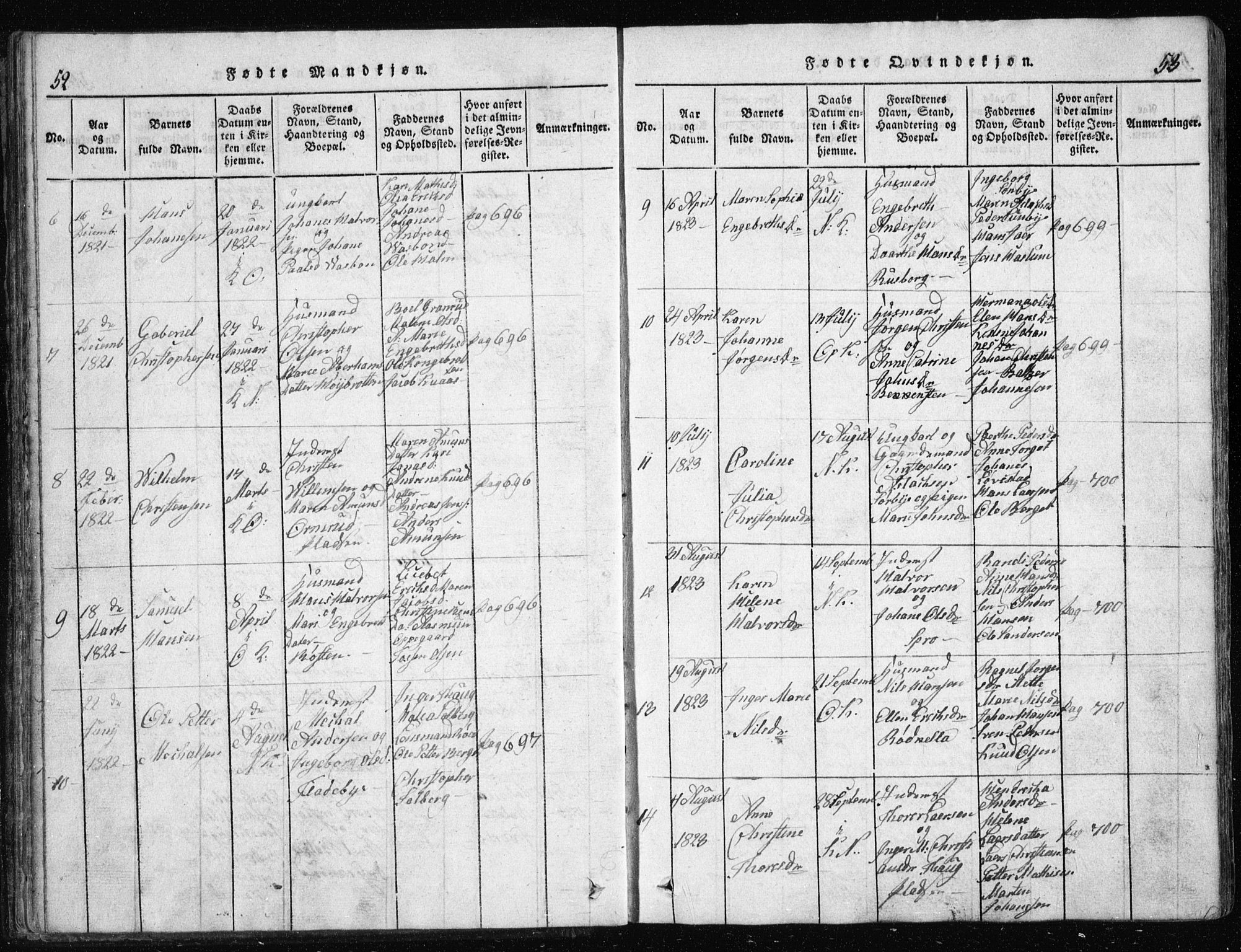 Nesodden prestekontor Kirkebøker, AV/SAO-A-10013/G/Ga/L0001: Parish register (copy) no. I 1, 1814-1847, p. 52-53