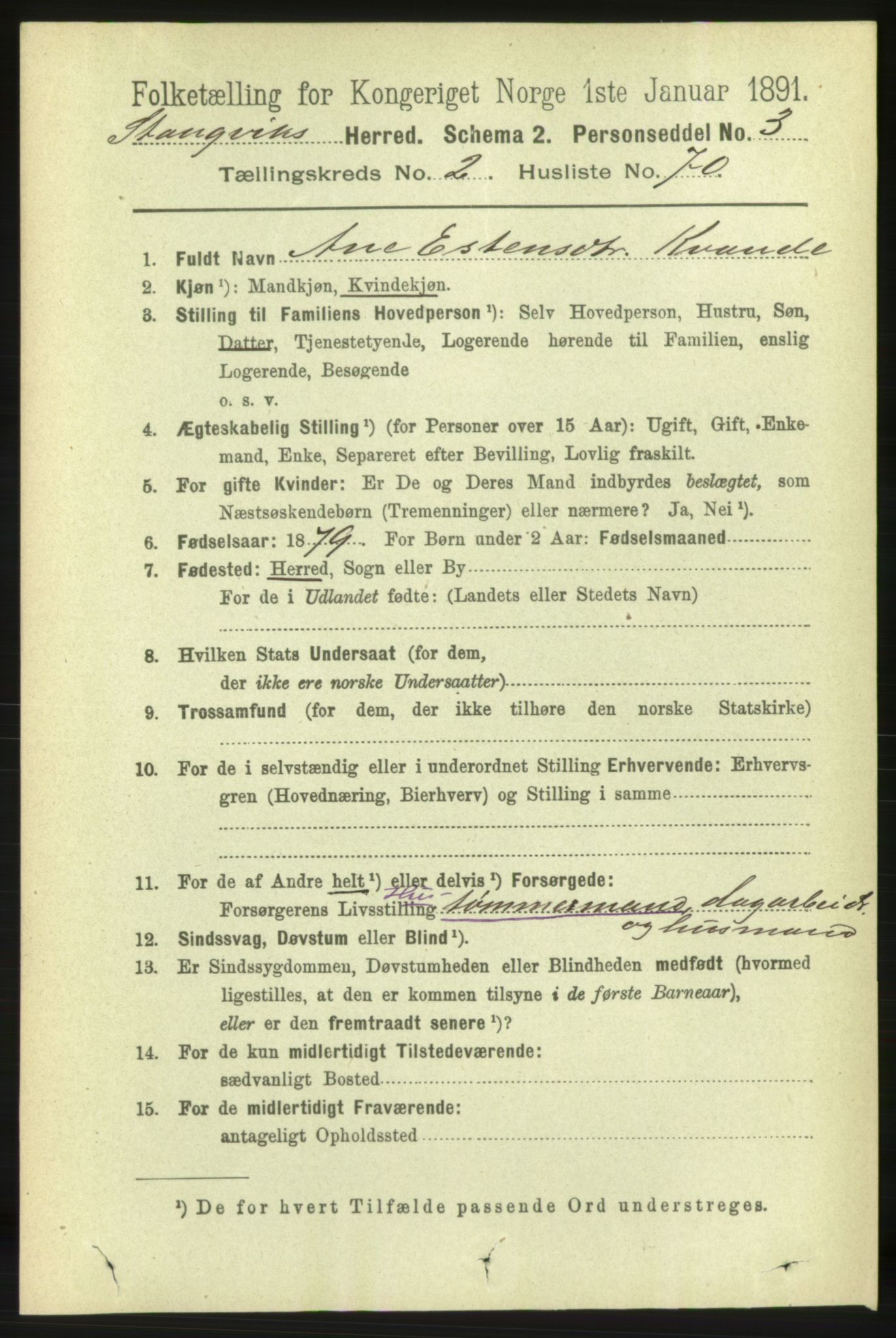 RA, 1891 census for 1564 Stangvik, 1891, p. 1152