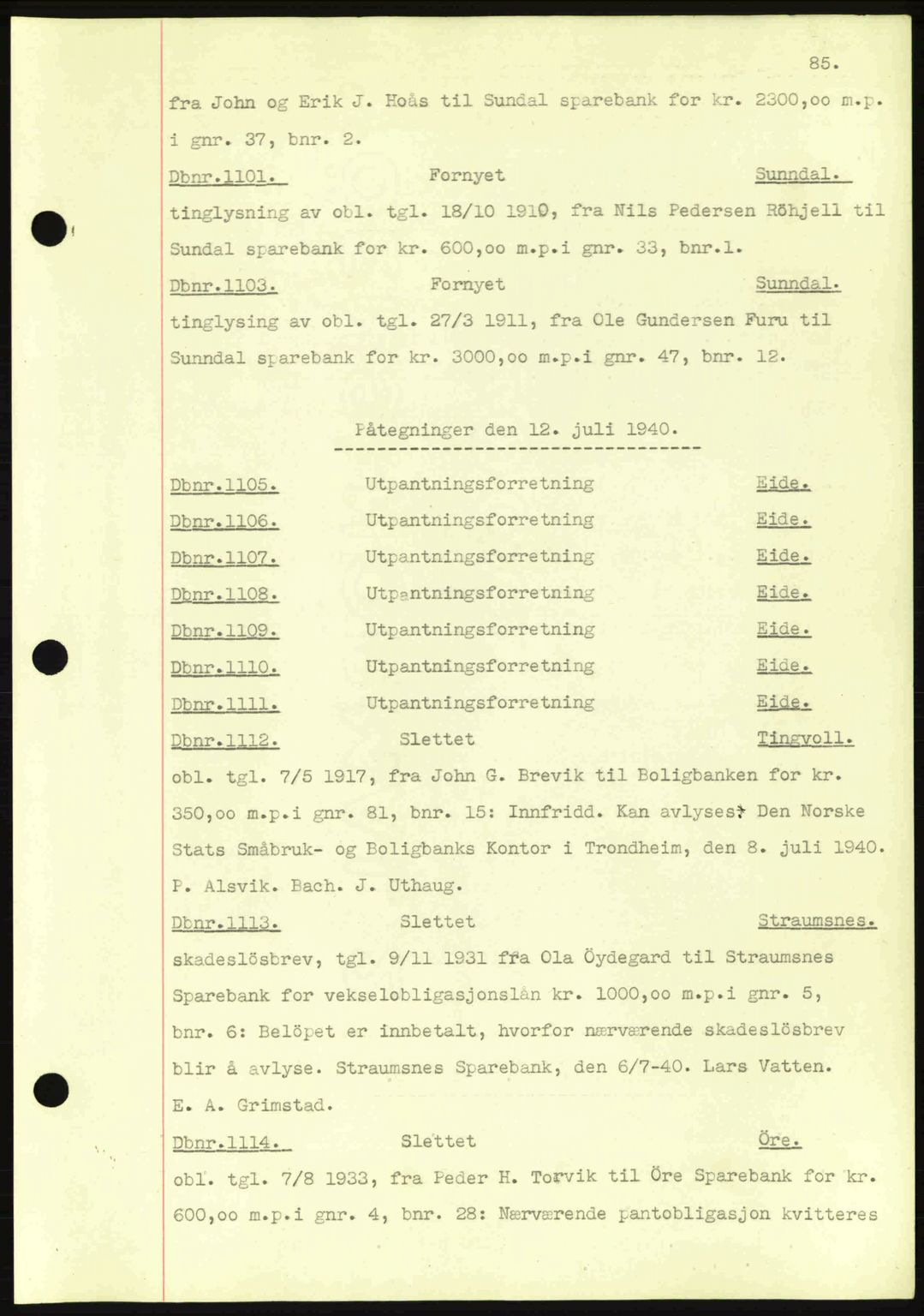 Nordmøre sorenskriveri, AV/SAT-A-4132/1/2/2Ca: Mortgage book no. C81, 1940-1945, Diary no: : 1101/1940