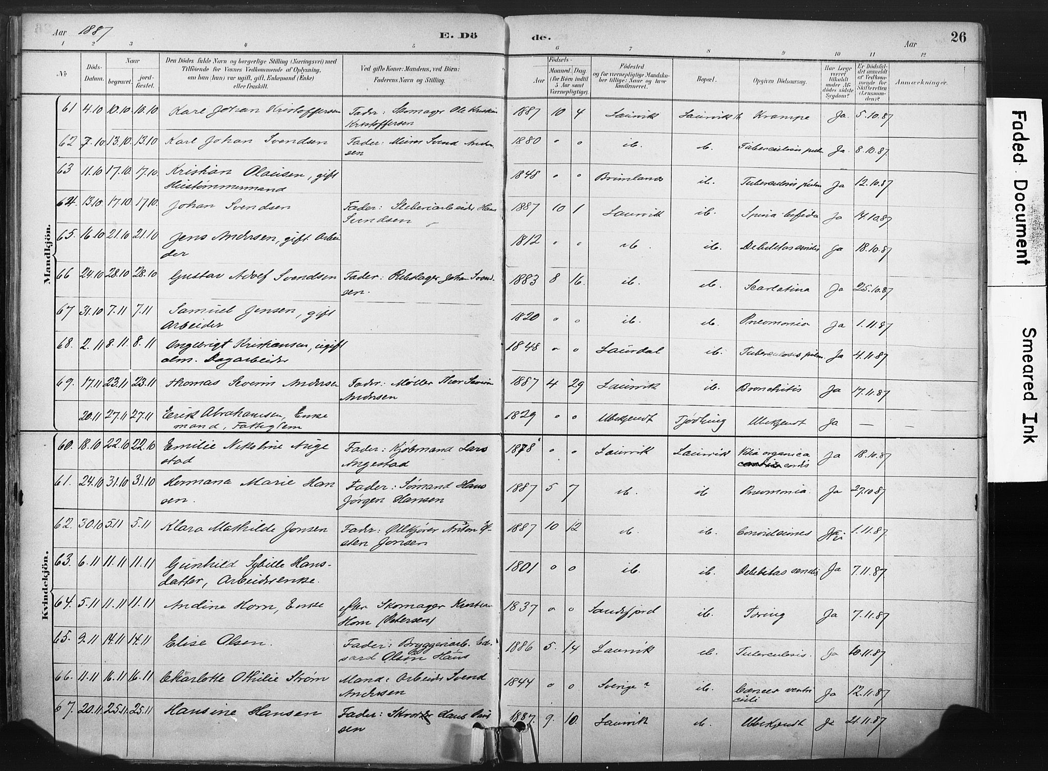 Larvik kirkebøker, SAKO/A-352/F/Fa/L0010: Parish register (official) no. I 10, 1884-1910, p. 26