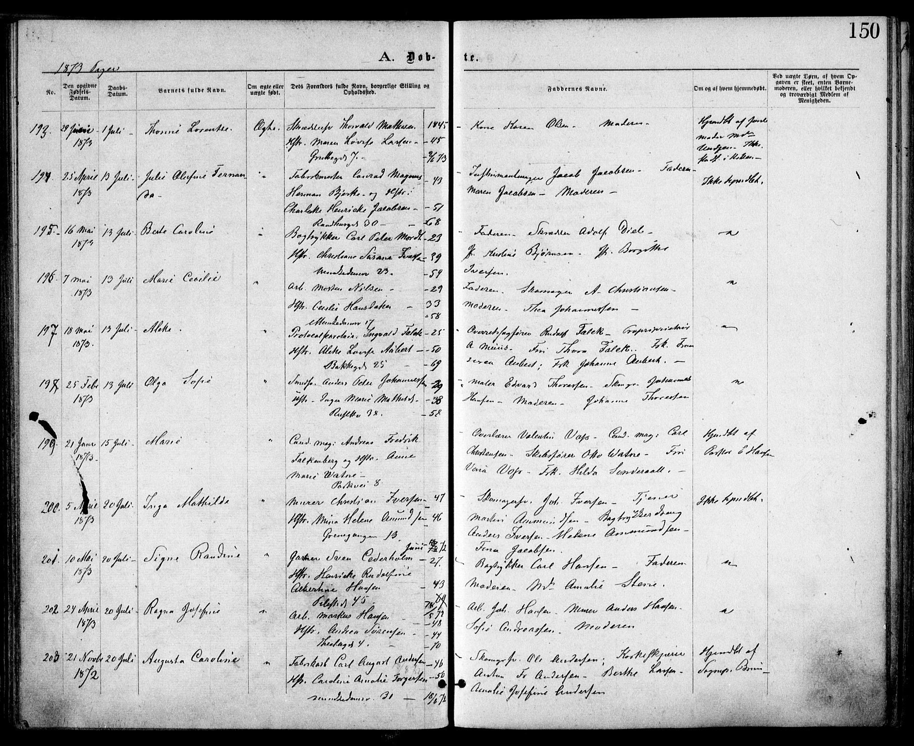 Trefoldighet prestekontor Kirkebøker, SAO/A-10882/F/Fa/L0003: Parish register (official) no. I 3, 1870-1876, p. 150