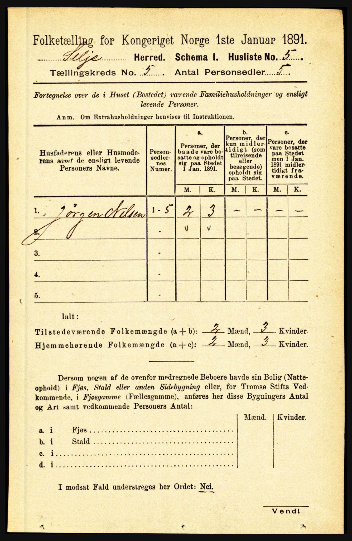 RA, 1891 census for 1441 Selje, 1891, p. 1356