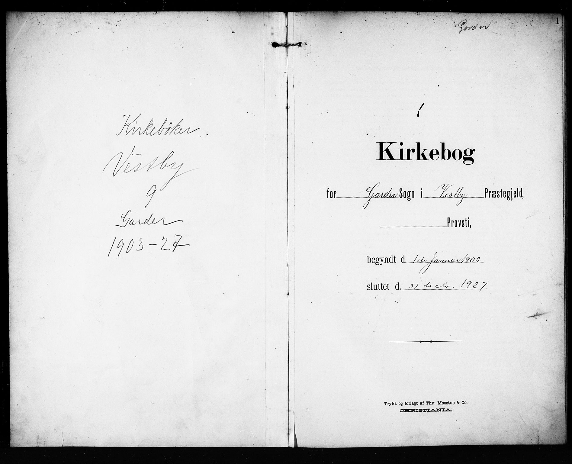Vestby prestekontor Kirkebøker, SAO/A-10893/G/Gc/L0003: Parish register (copy) no. III 3, 1903-1927, p. 1