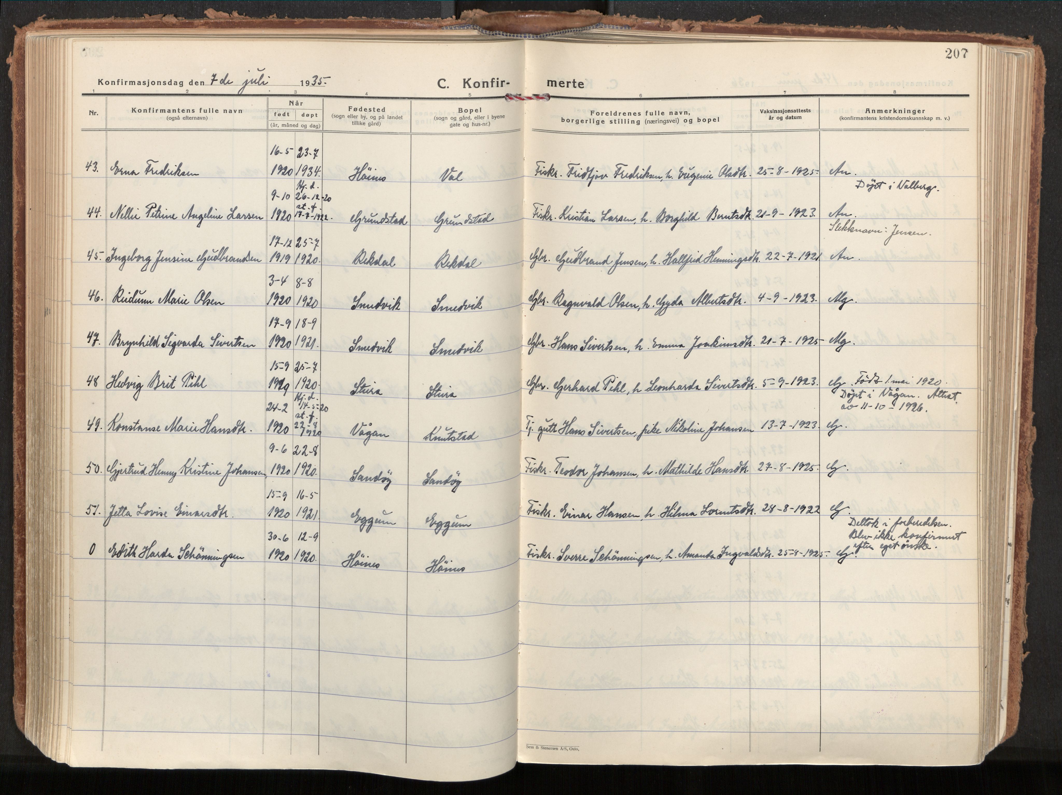 Ministerialprotokoller, klokkerbøker og fødselsregistre - Nordland, AV/SAT-A-1459/880/L1137: Parish register (official) no. 880A11, 1927-1944, p. 207