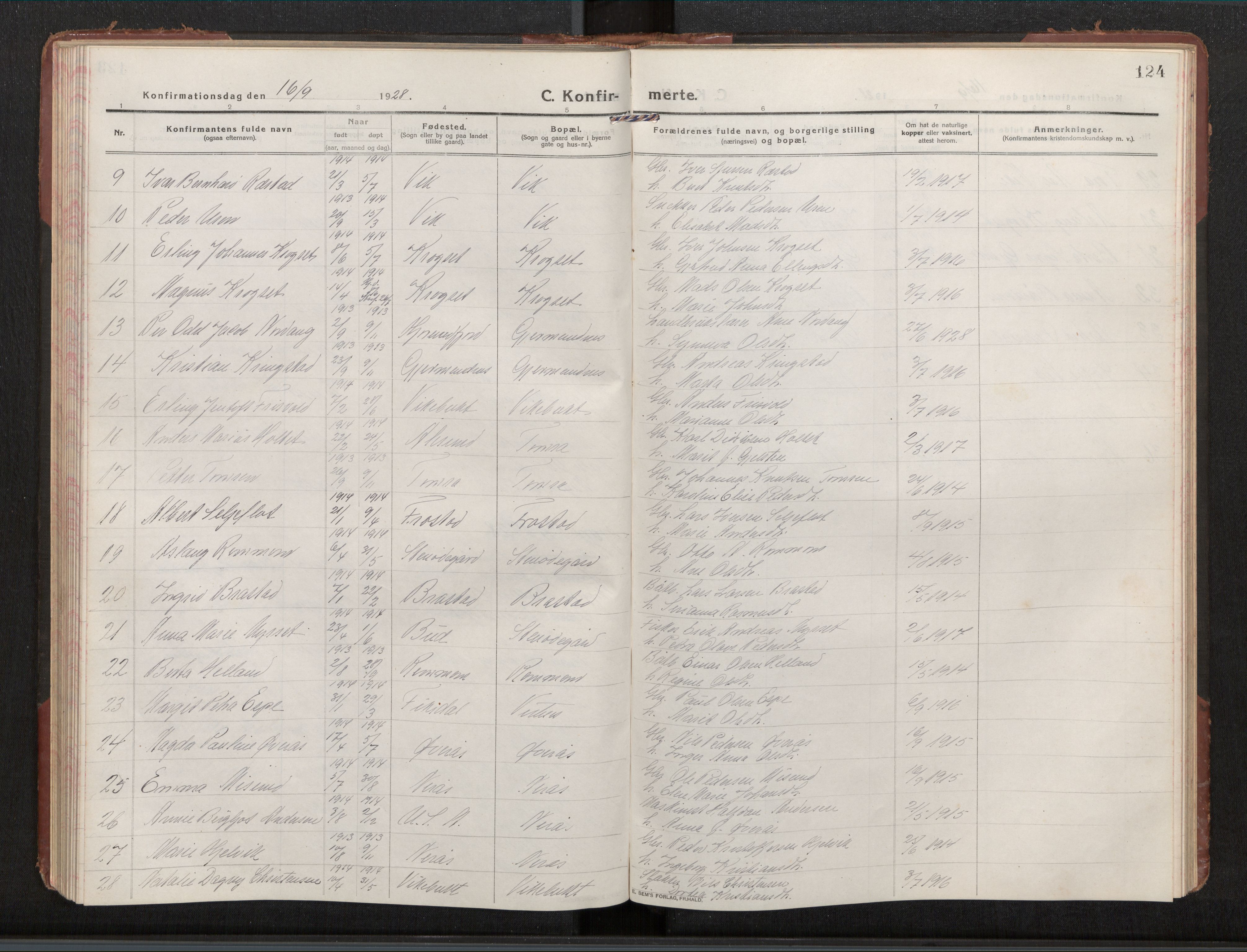 Ministerialprotokoller, klokkerbøker og fødselsregistre - Møre og Romsdal, AV/SAT-A-1454/539/L0536a: Parish register (copy) no. 539C03, 1912-1936, p. 124