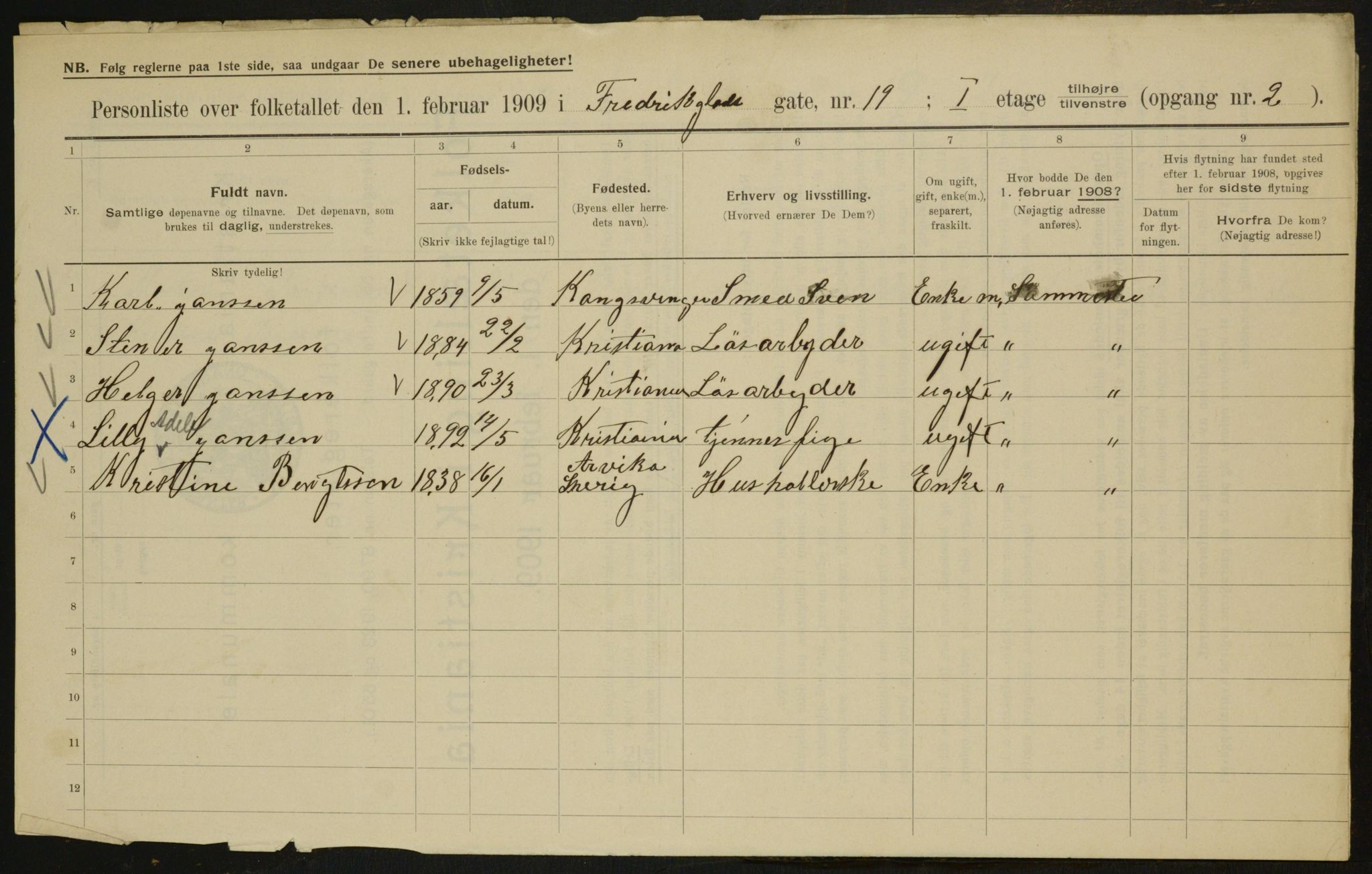 OBA, Municipal Census 1909 for Kristiania, 1909, p. 24090