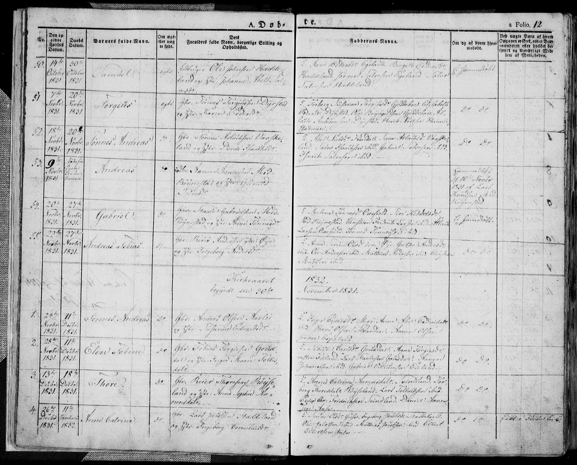 Kvinesdal sokneprestkontor, AV/SAK-1111-0026/F/Fa/Fab/L0004: Parish register (official) no. A 4, 1829-1843, p. 12