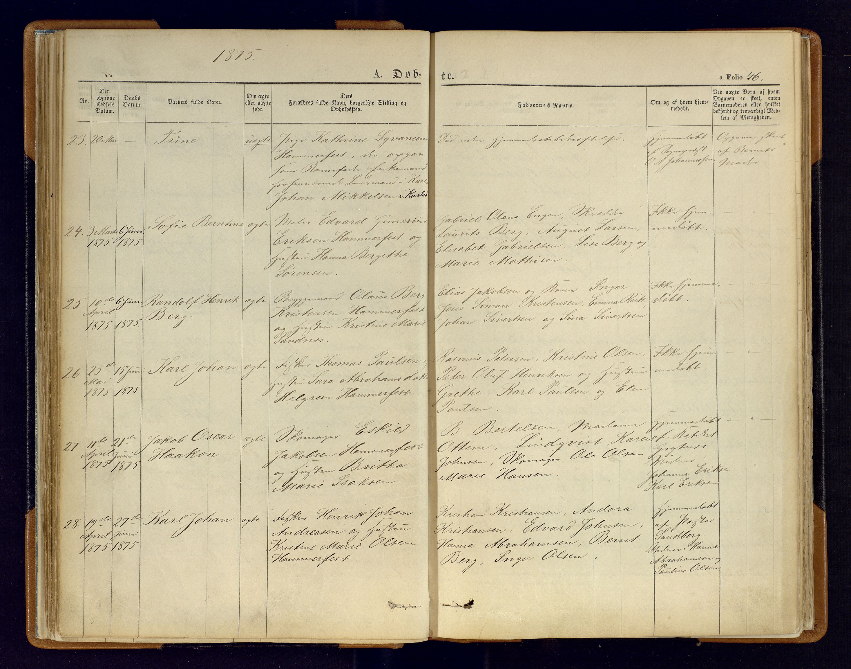 Hammerfest sokneprestkontor, SATØ/S-1347/H/Ha/L0006.kirke: Parish register (official) no. 6, 1869-1877, p. 46