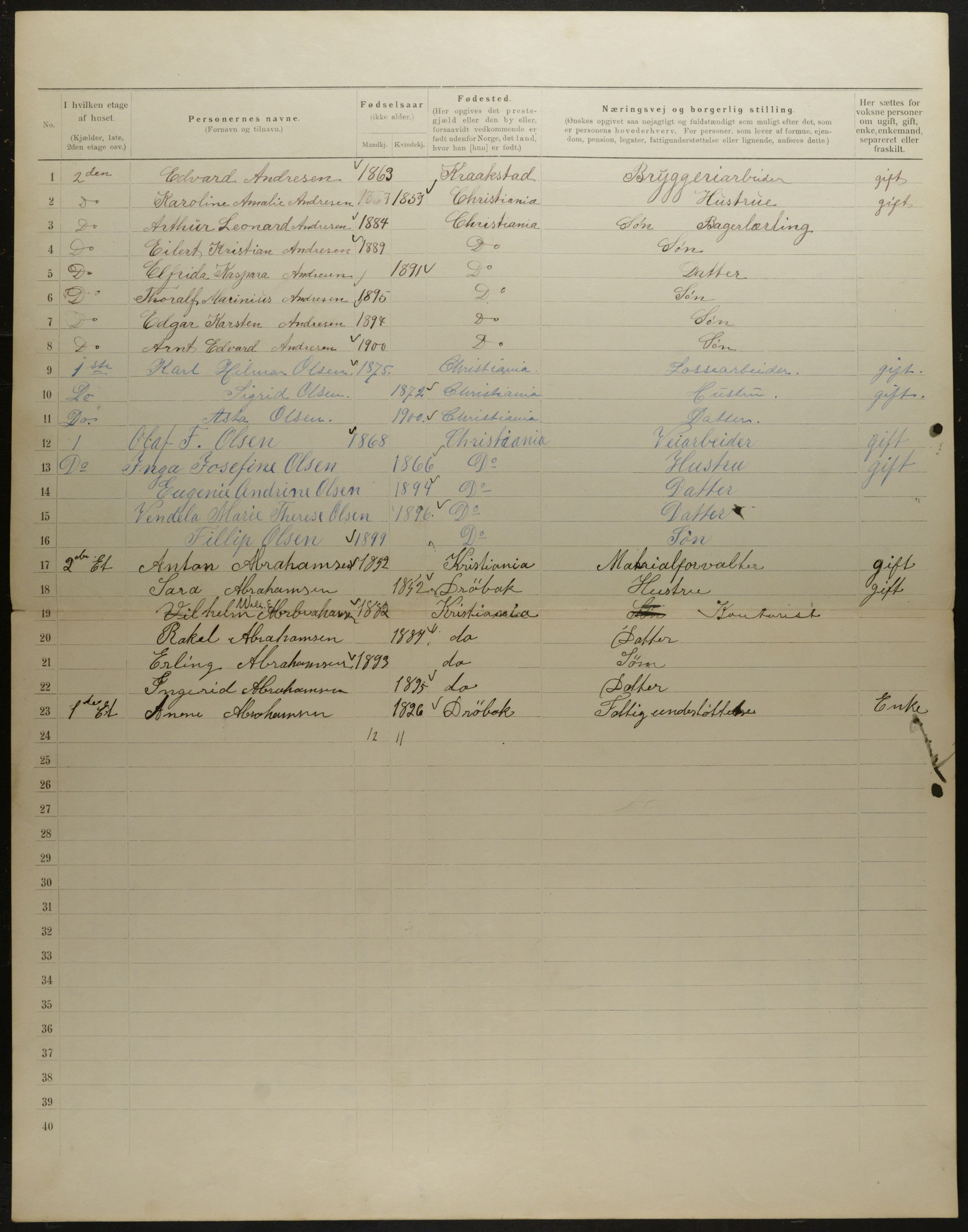 OBA, Municipal Census 1901 for Kristiania, 1901, p. 7460