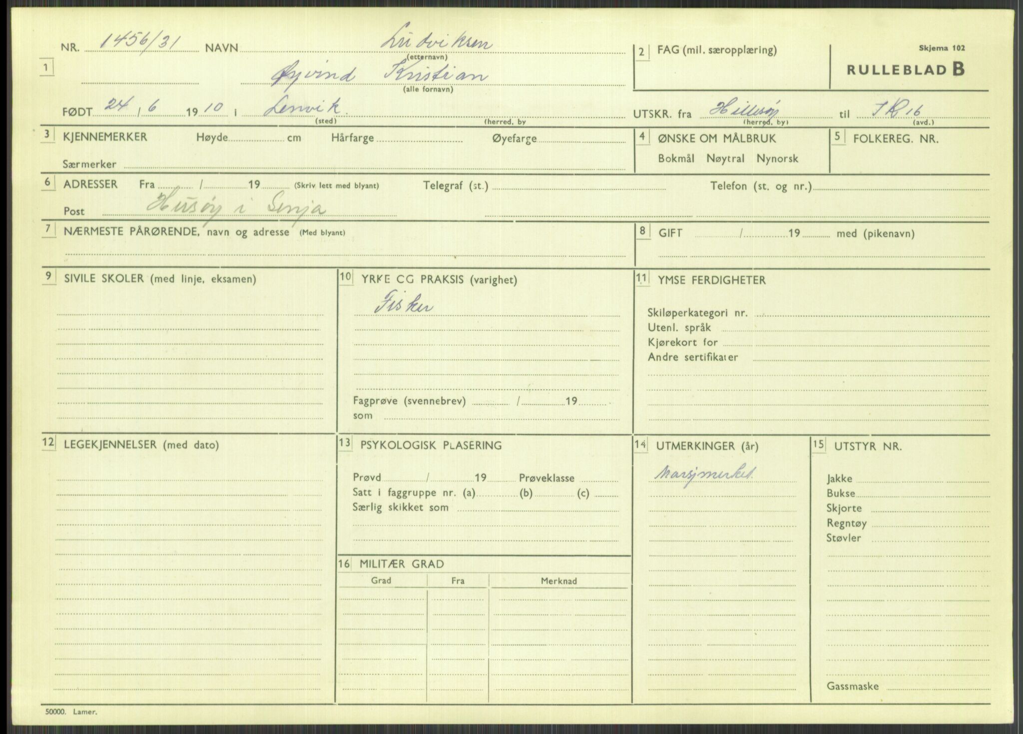 Forsvaret, Troms infanteriregiment nr. 16, AV/RA-RAFA-3146/P/Pa/L0015: Rulleblad for regimentets menige mannskaper, årsklasse 1931, 1931, p. 721