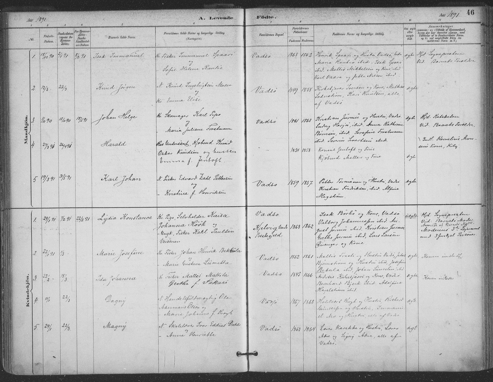 Vadsø sokneprestkontor, SATØ/S-1325/H/Ha/L0006kirke: Parish register (official) no. 6, 1885-1895, p. 46
