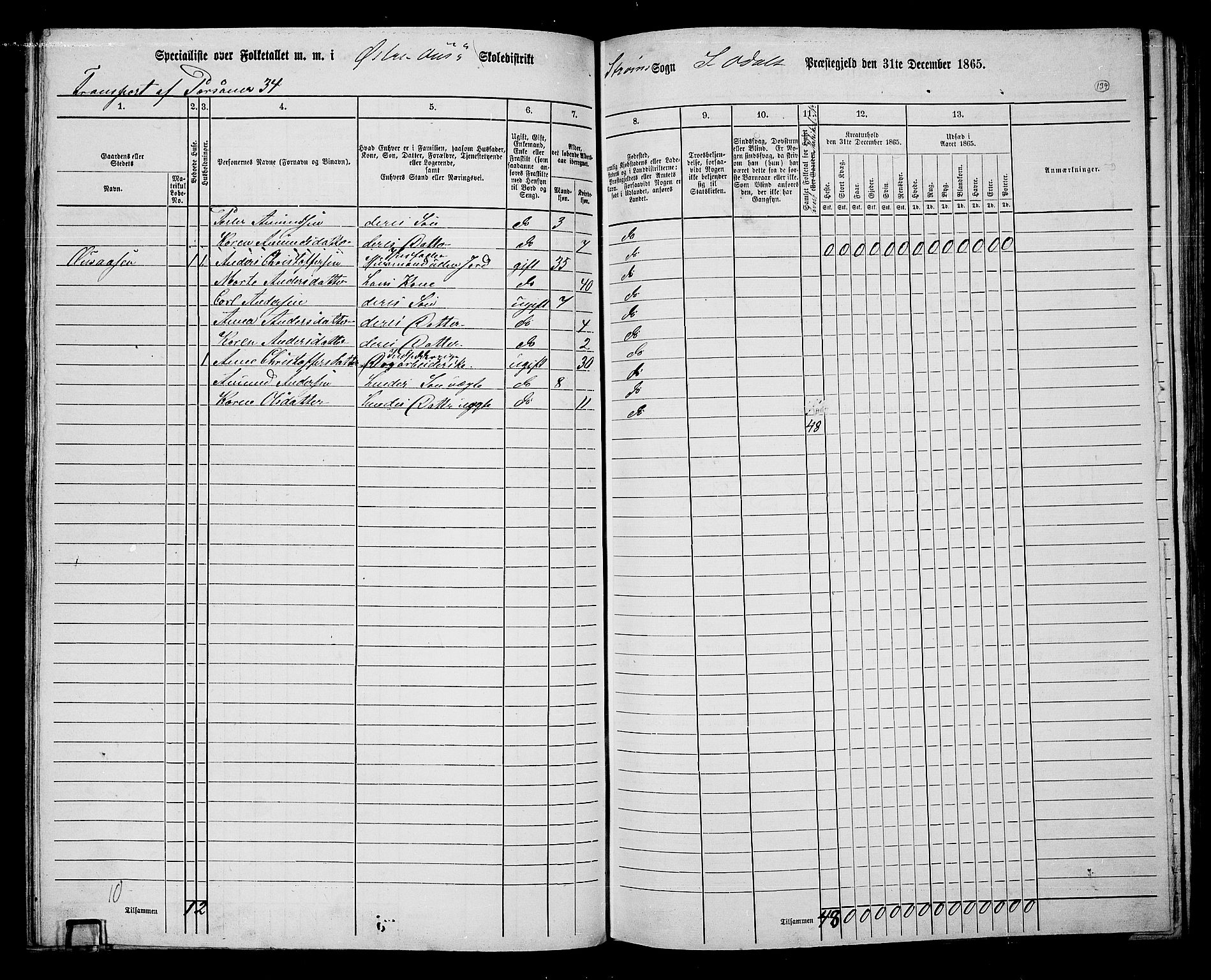 RA, 1865 census for Sør-Odal, 1865, p. 124