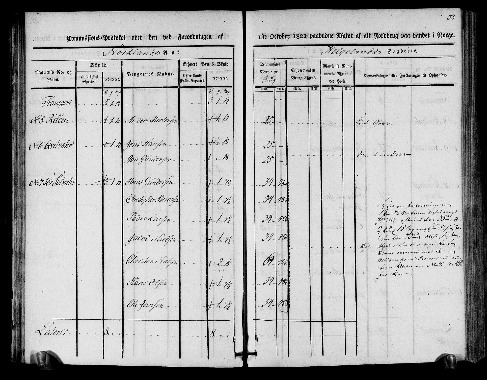 Rentekammeret inntil 1814, Realistisk ordnet avdeling, RA/EA-4070/N/Ne/Nea/L0157: Helgeland fogderi. Kommisjonsprotokoll, 1803, p. 31