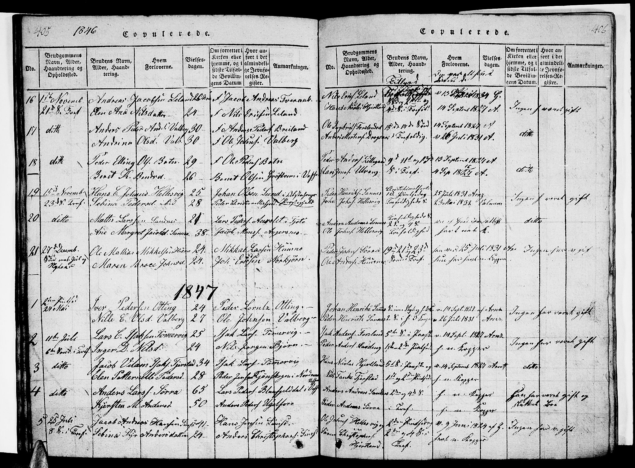 Ministerialprotokoller, klokkerbøker og fødselsregistre - Nordland, AV/SAT-A-1459/831/L0474: Parish register (copy) no. 831C01, 1820-1850, p. 405-406