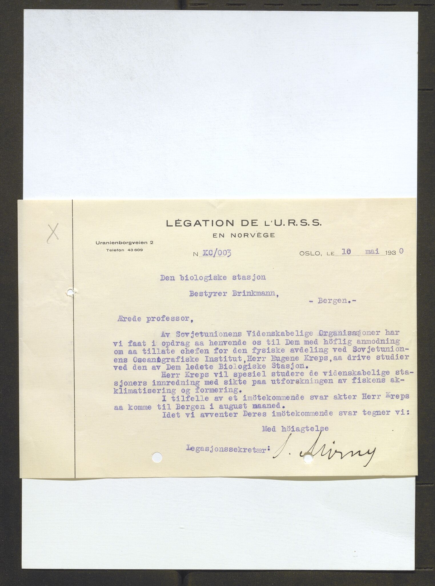 Bergens Museum, AV/SAB-A-17301/13/D/L0002: Korrespondanse , 1928-1940, p. 155