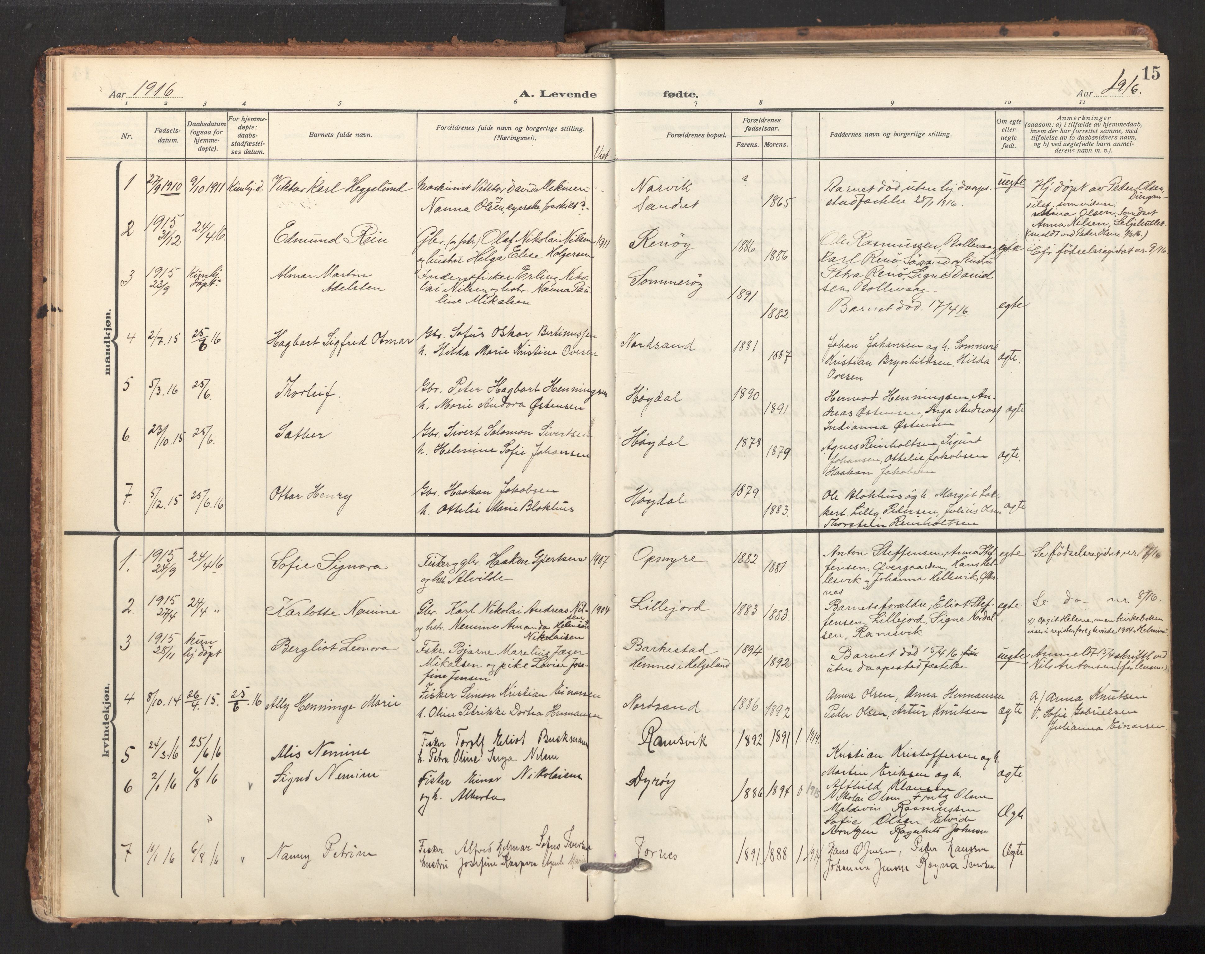 Ministerialprotokoller, klokkerbøker og fødselsregistre - Nordland, SAT/A-1459/893/L1343: Parish register (official) no. 893A15, 1914-1928, p. 15
