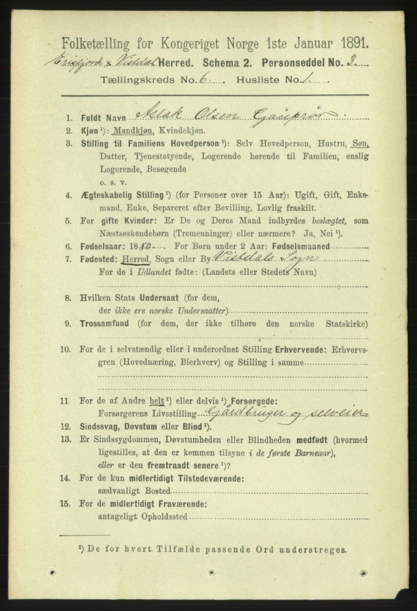 RA, 1891 census for 1542 Eresfjord og Vistdal, 1891, p. 1526