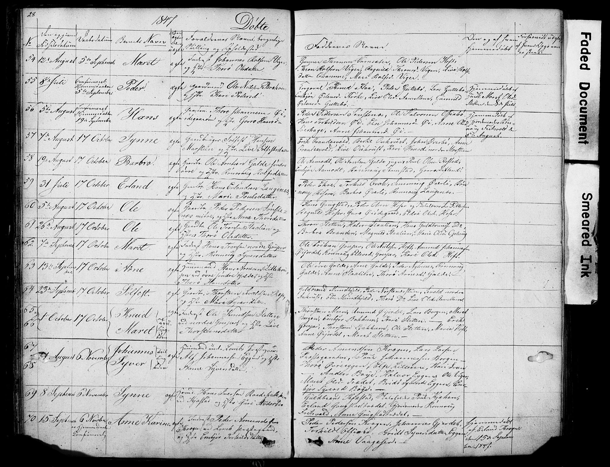 Lom prestekontor, SAH/PREST-070/L/L0012: Parish register (copy) no. 12, 1845-1873, p. 28-29