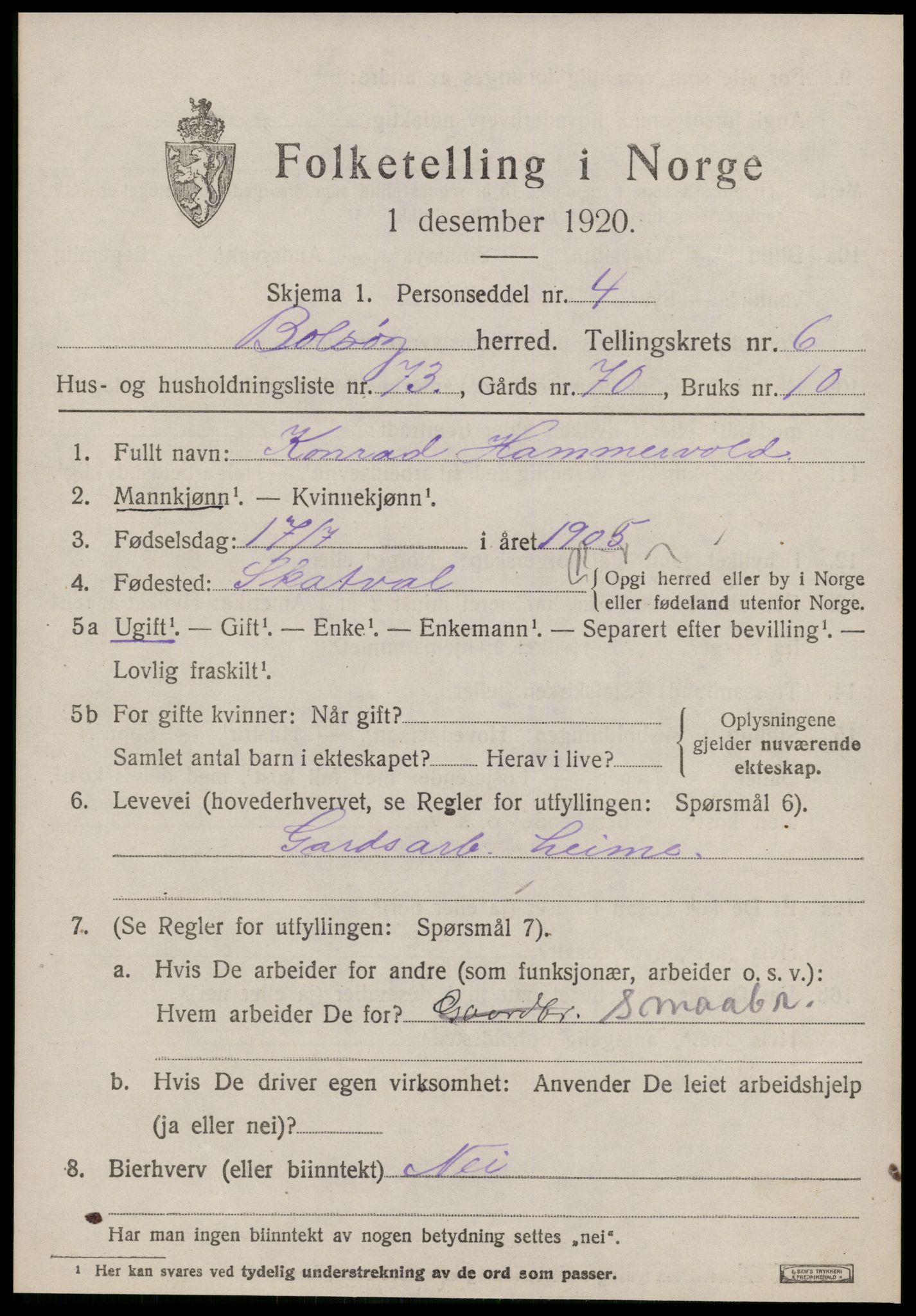 SAT, 1920 census for Bolsøy, 1920, p. 8967