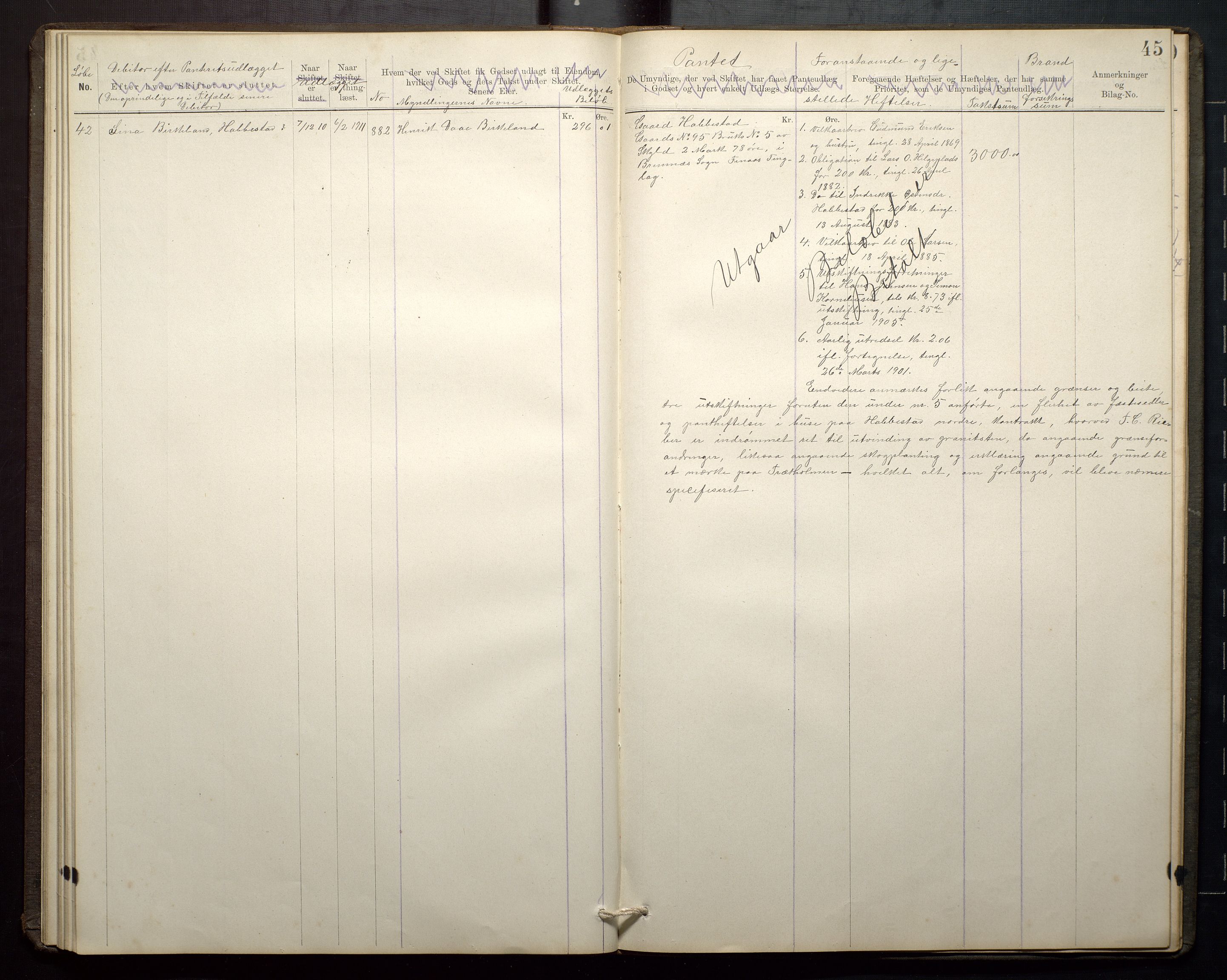 Finnaas kommune. Overformynderiet, IKAH/1218a-812/G/Ga/Gaa/L0001: Skifteutleggsprotokoll for Finnås overformynderi, 1877-1920, p. 45