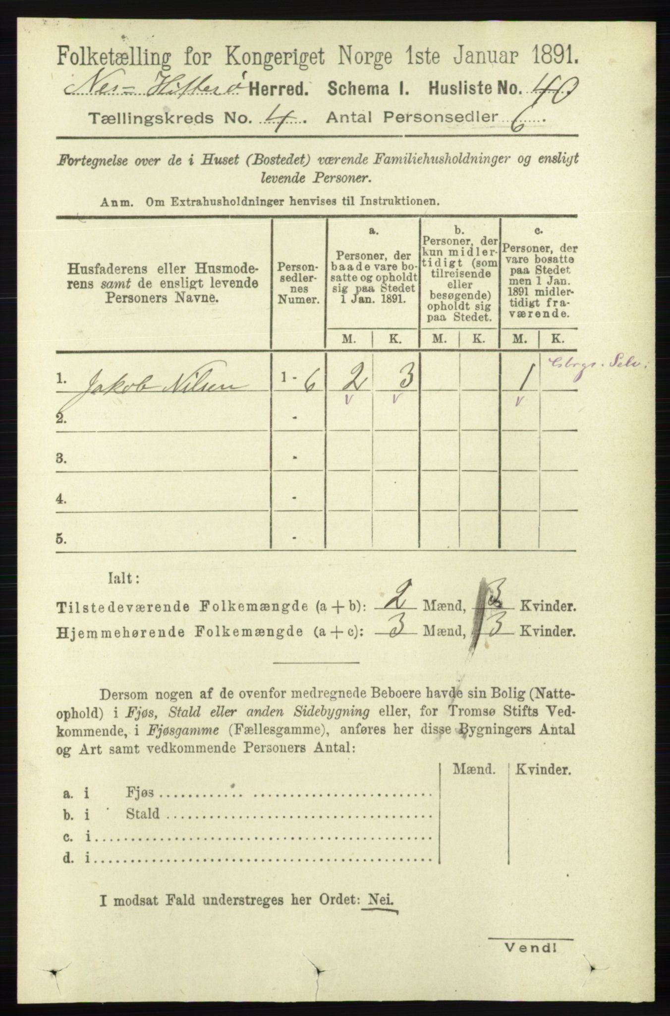 RA, 1891 census for 1043 Hidra og Nes, 1891, p. 1409