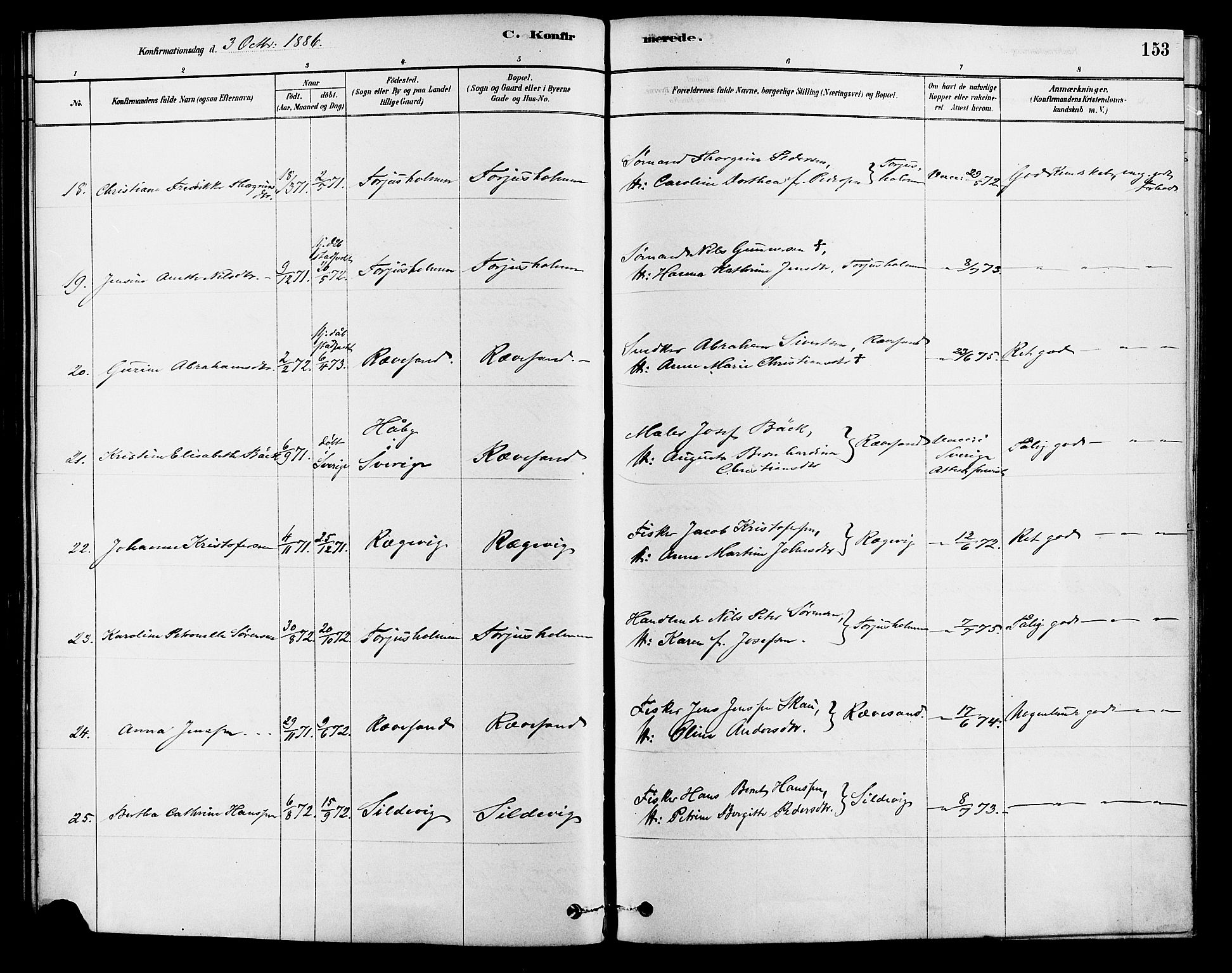 Tromøy sokneprestkontor, AV/SAK-1111-0041/F/Fa/L0009: Parish register (official) no. A 9, 1878-1896, p. 153