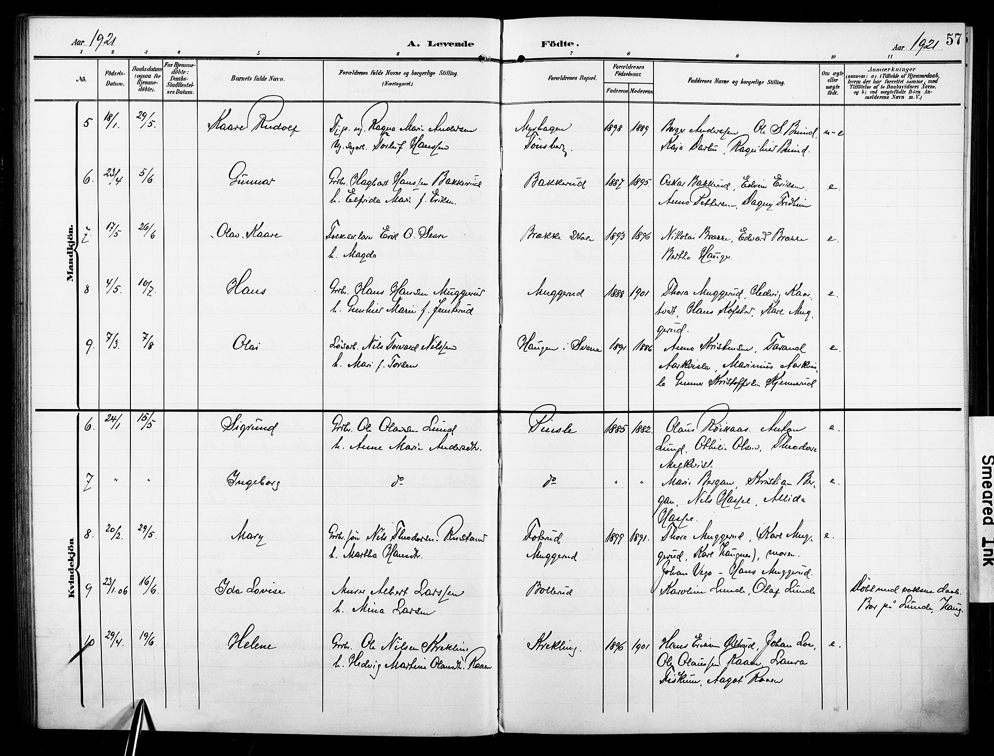 Fiskum kirkebøker, SAKO/A-15/F/Fa/L0004: Parish register (official) no. 4, 1906-1924, p. 57