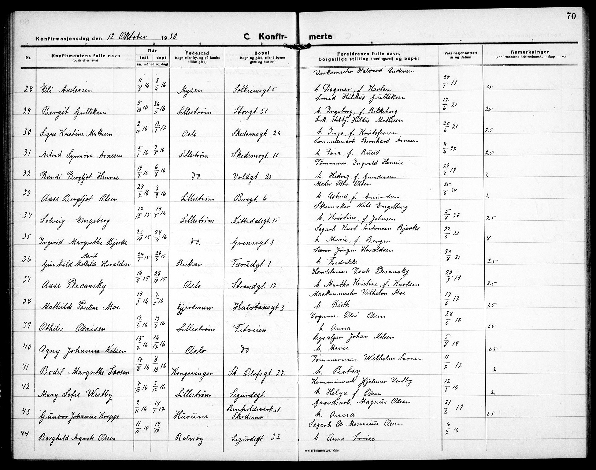 Skedsmo prestekontor Kirkebøker, AV/SAO-A-10033a/G/Gc/L0003: Parish register (copy) no. III 4, 1926-1939, p. 70