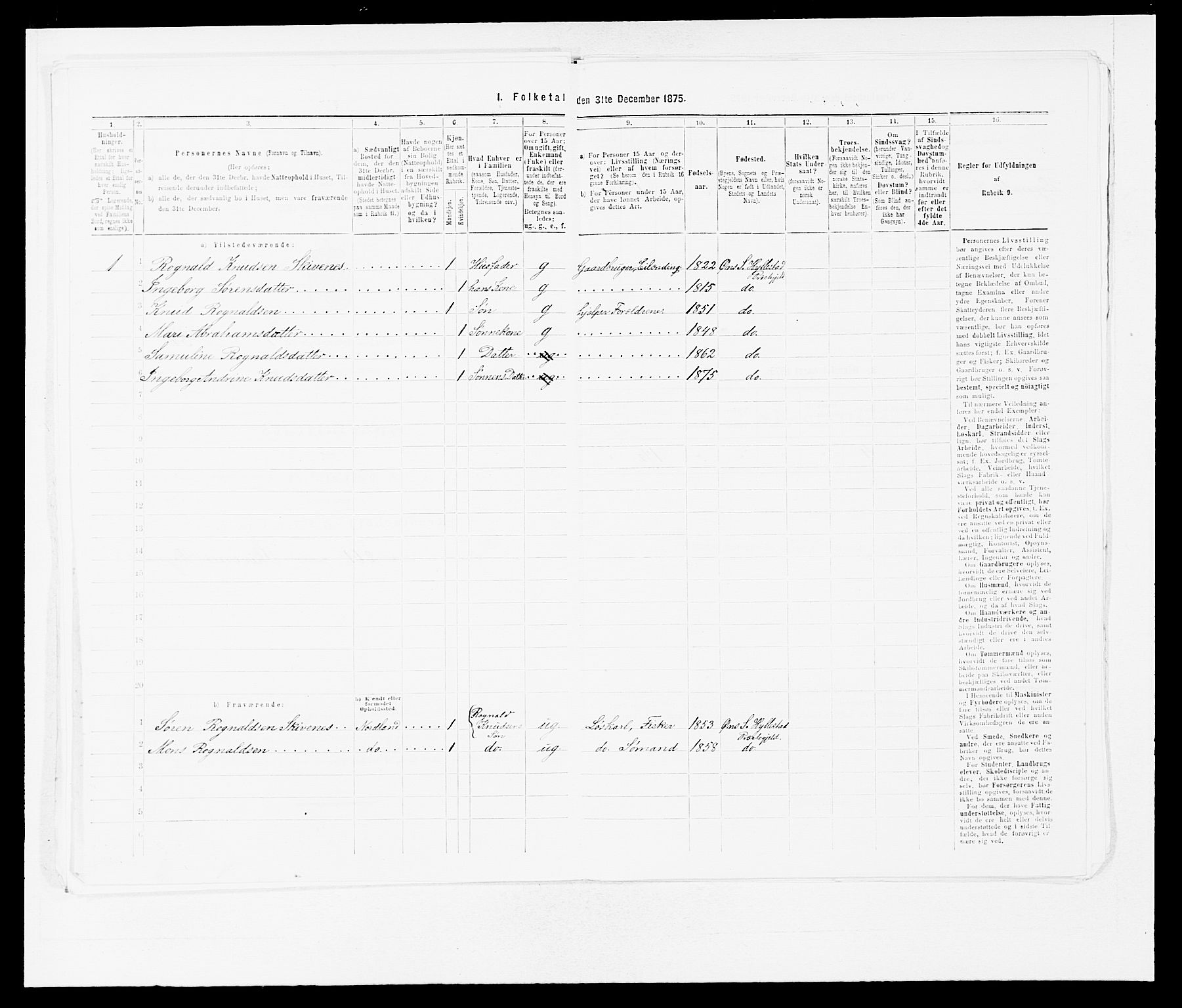 SAB, 1875 census for 1413P Hyllestad, 1875, p. 100