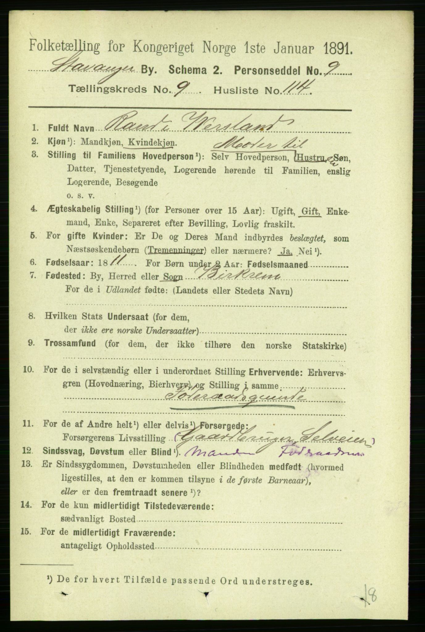 RA, 1891 census for 1103 Stavanger, 1891, p. 13699