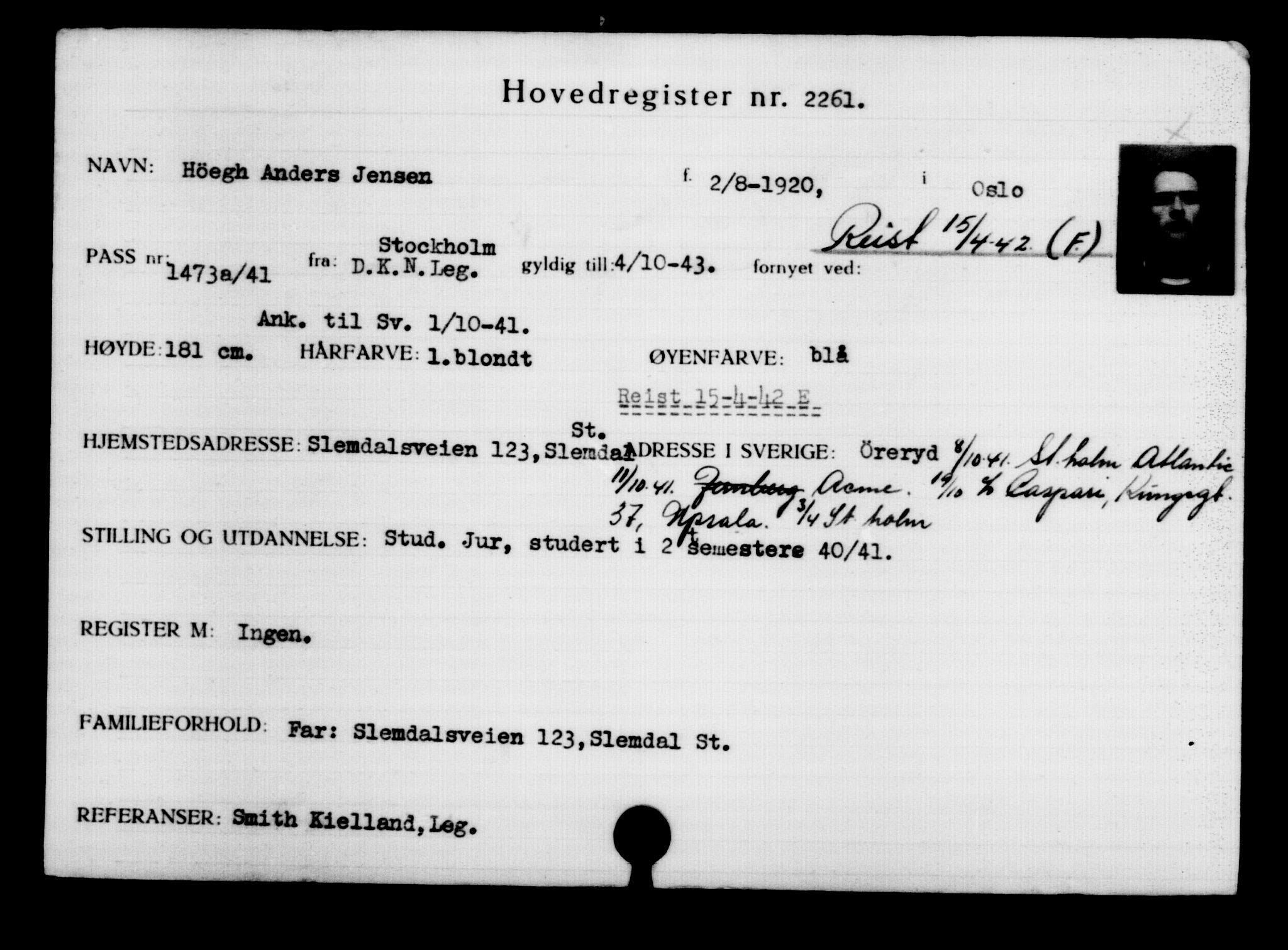 Utenriksstasjonene, Legasjonen i Stockholm, Flyktningkontoret, AV/RA-S-6753/V/Va/L0003: Kjesäterkartoteket, flyktninger med registreringsnr. 2001-3495, 1940-1945, p. 366