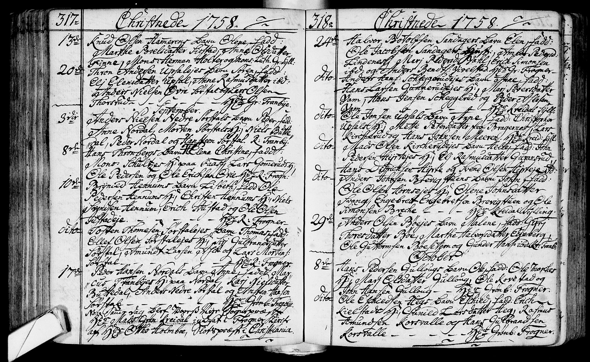 Lier kirkebøker, AV/SAKO-A-230/F/Fa/L0004: Parish register (official) no. I 4, 1749-1764, p. 317-318