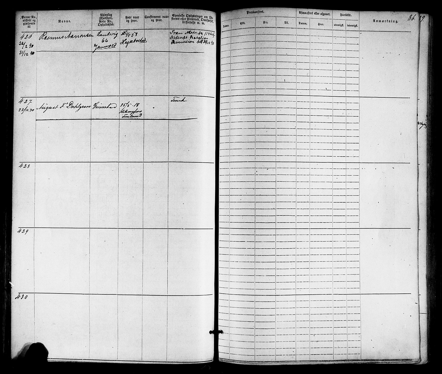 Grimstad mønstringskrets, AV/SAK-2031-0013/F/Fa/L0005: Annotasjonsrulle nr 1-1910 med register, V-18, 1870-1892, p. 110