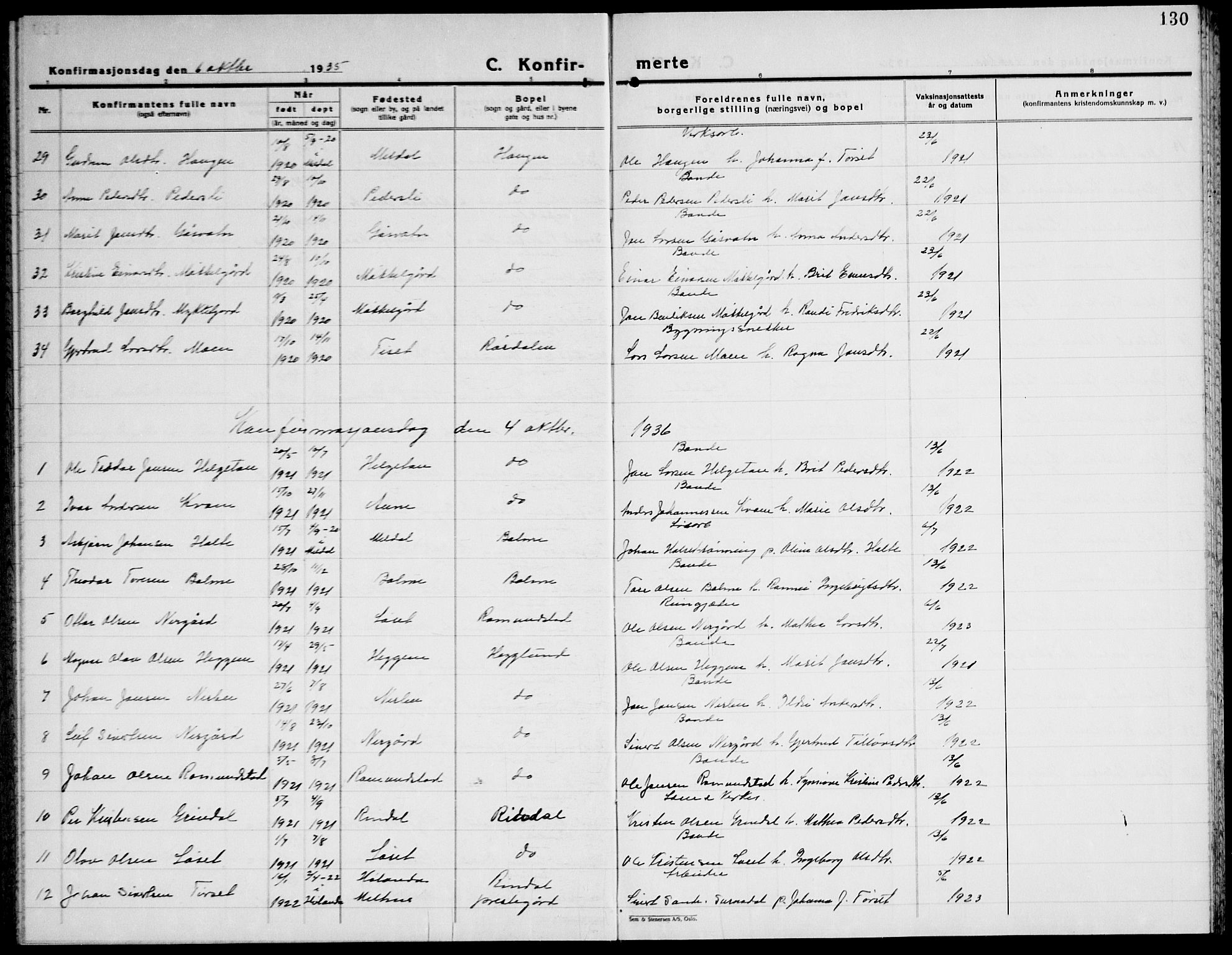 Ministerialprotokoller, klokkerbøker og fødselsregistre - Møre og Romsdal, SAT/A-1454/598/L1080: Parish register (copy) no. 598C05, 1927-1944, p. 130