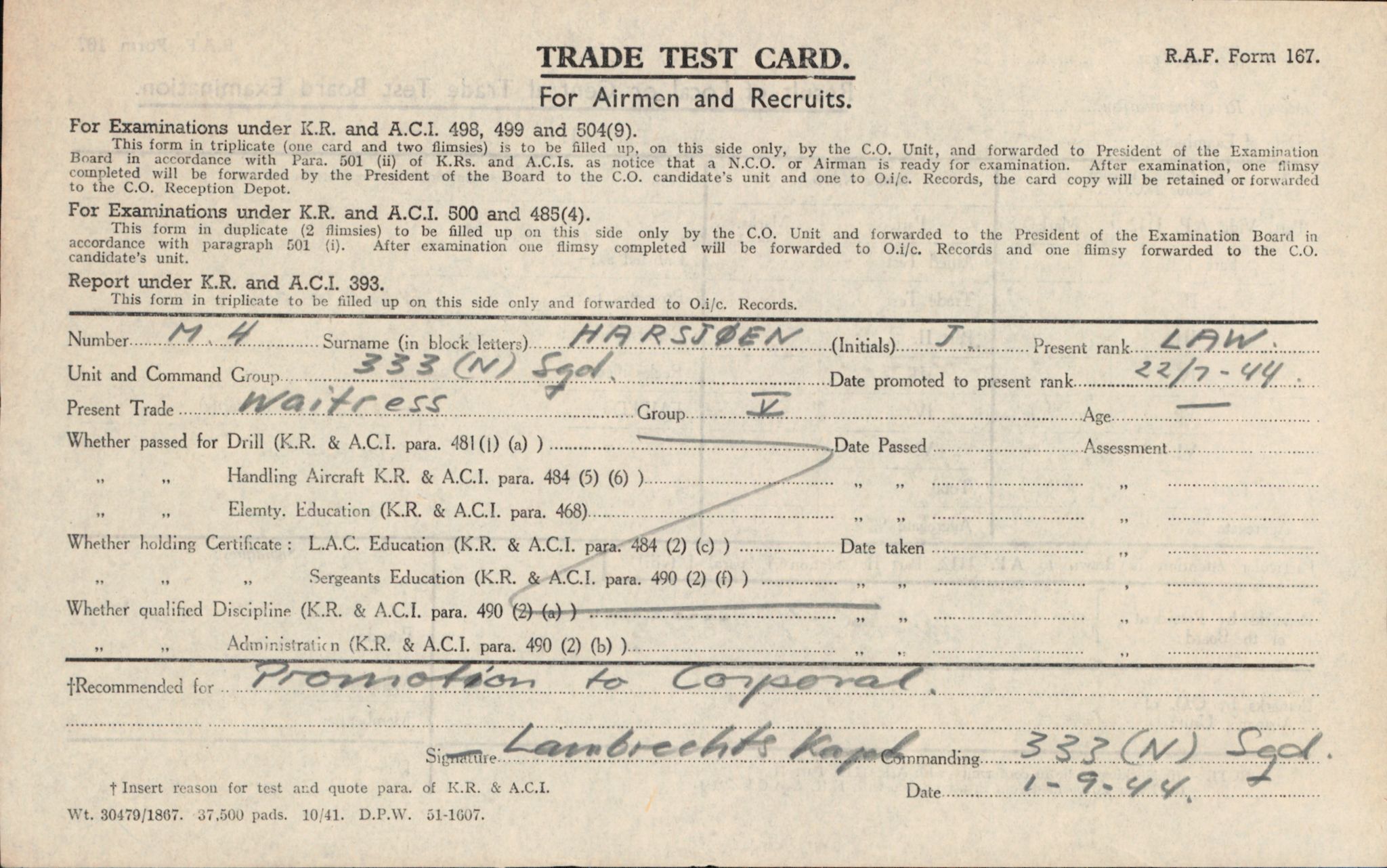 Forsvaret, Forsvarets overkommando/Luftforsvarsstaben, AV/RA-RAFA-4079/P/Pa/L0011: Personellpapirer, 1904, p. 260