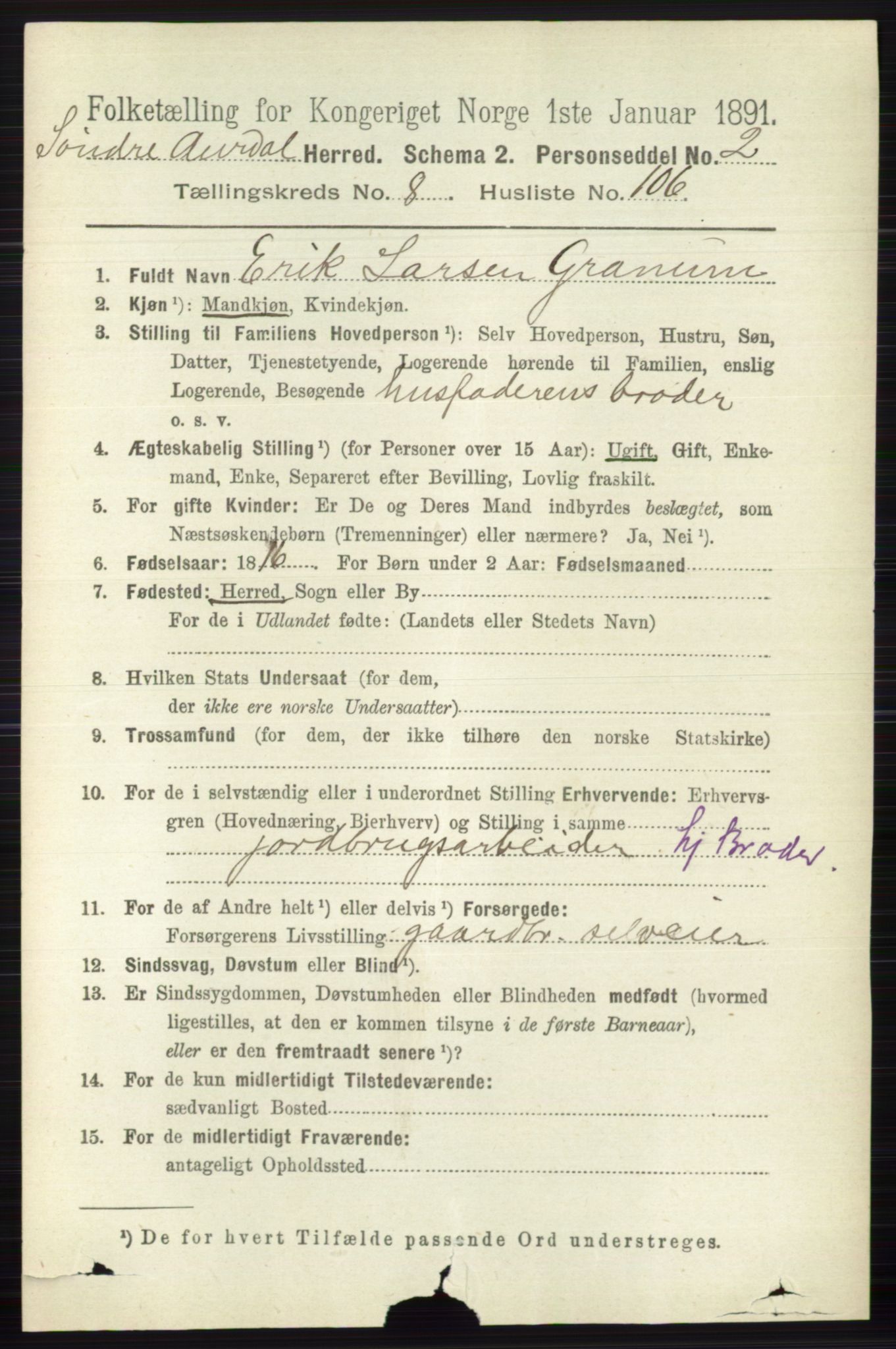 RA, 1891 census for 0540 Sør-Aurdal, 1891, p. 5490