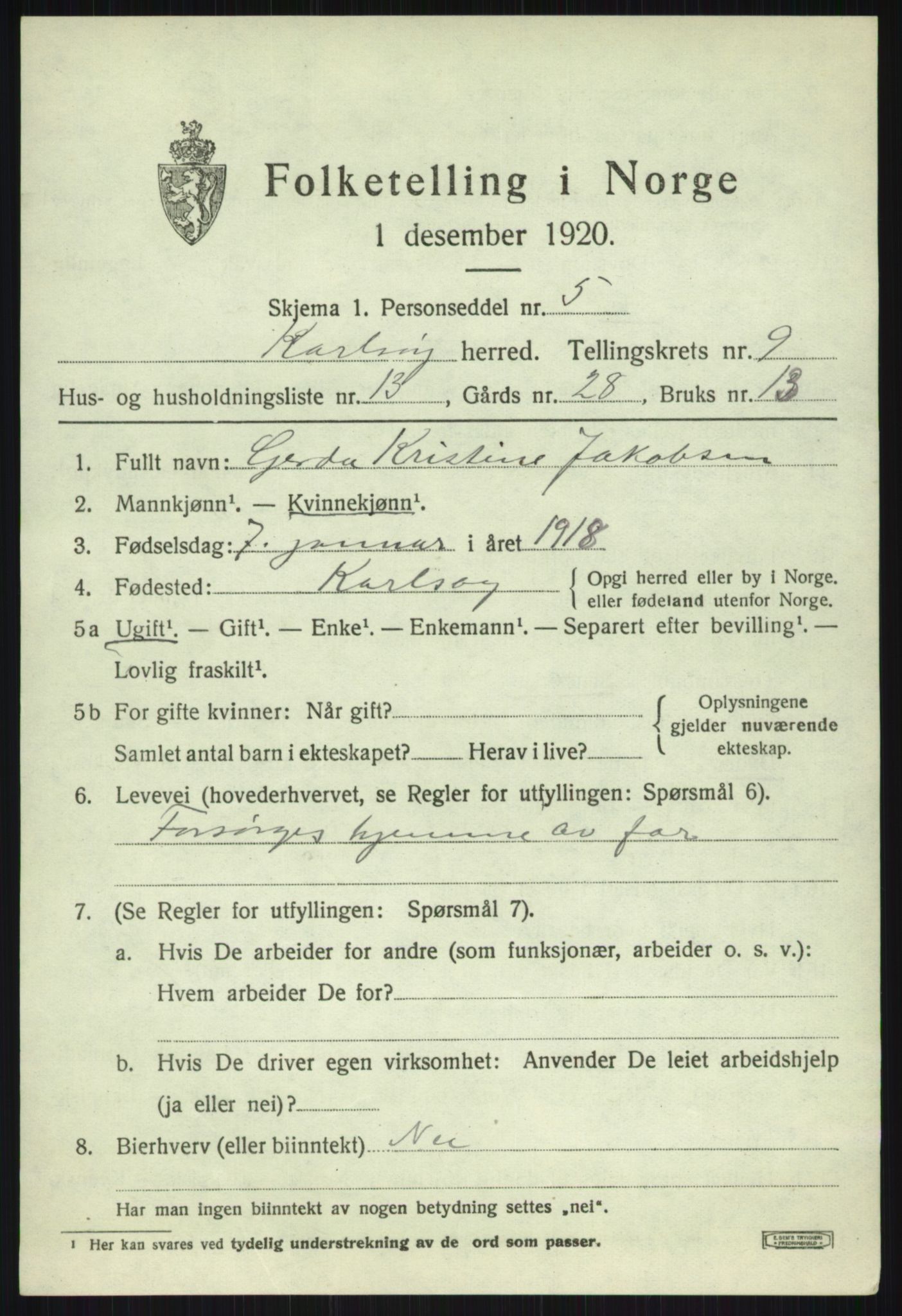 SATØ, 1920 census for Karlsøy, 1920, p. 3480