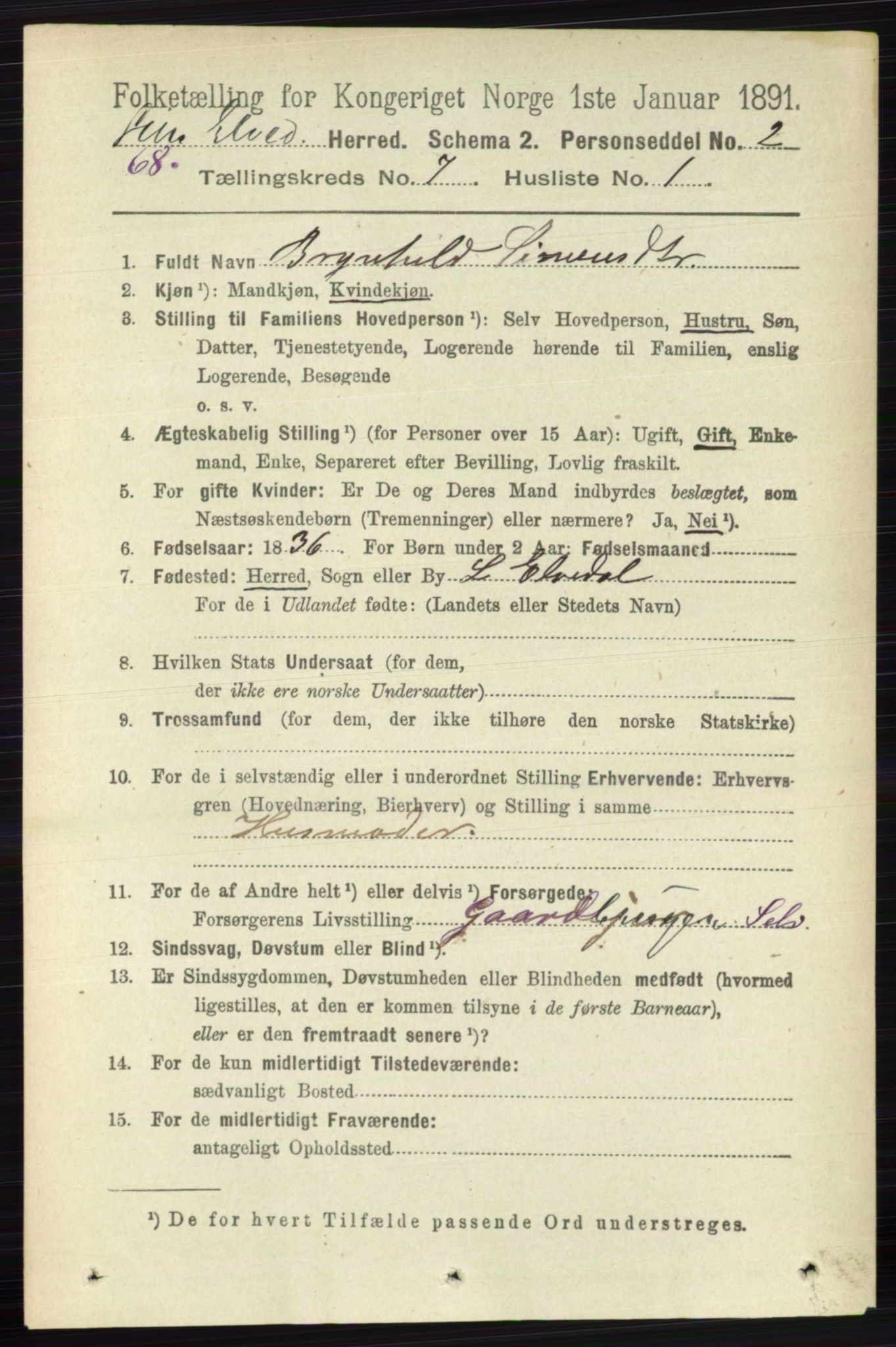 RA, 1891 census for 0438 Lille Elvedalen, 1891, p. 2271